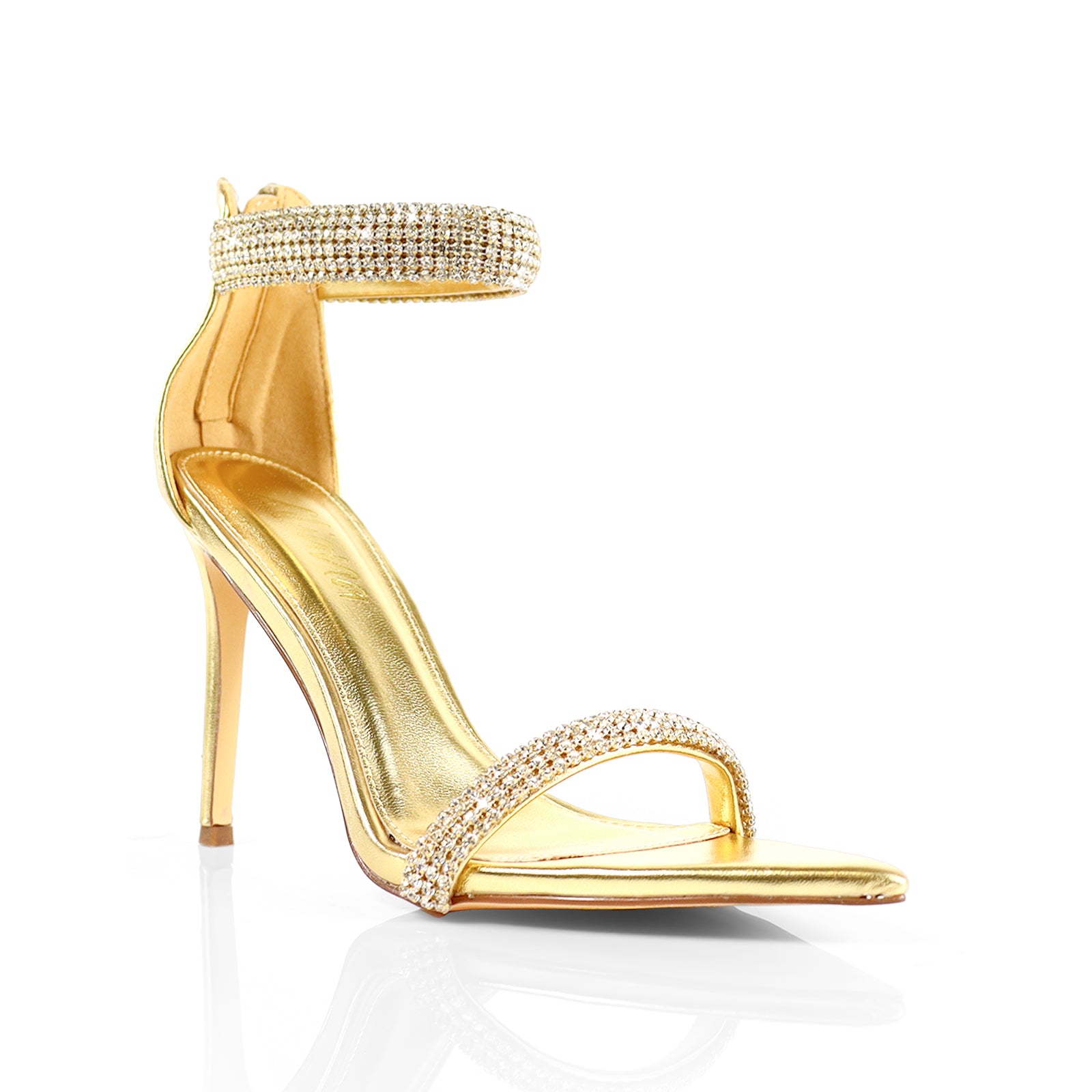 BLAKE-11 POINTED TOE RHINESTONE DUO STRAP HEEL W/ SINGLE SOLE GOLD