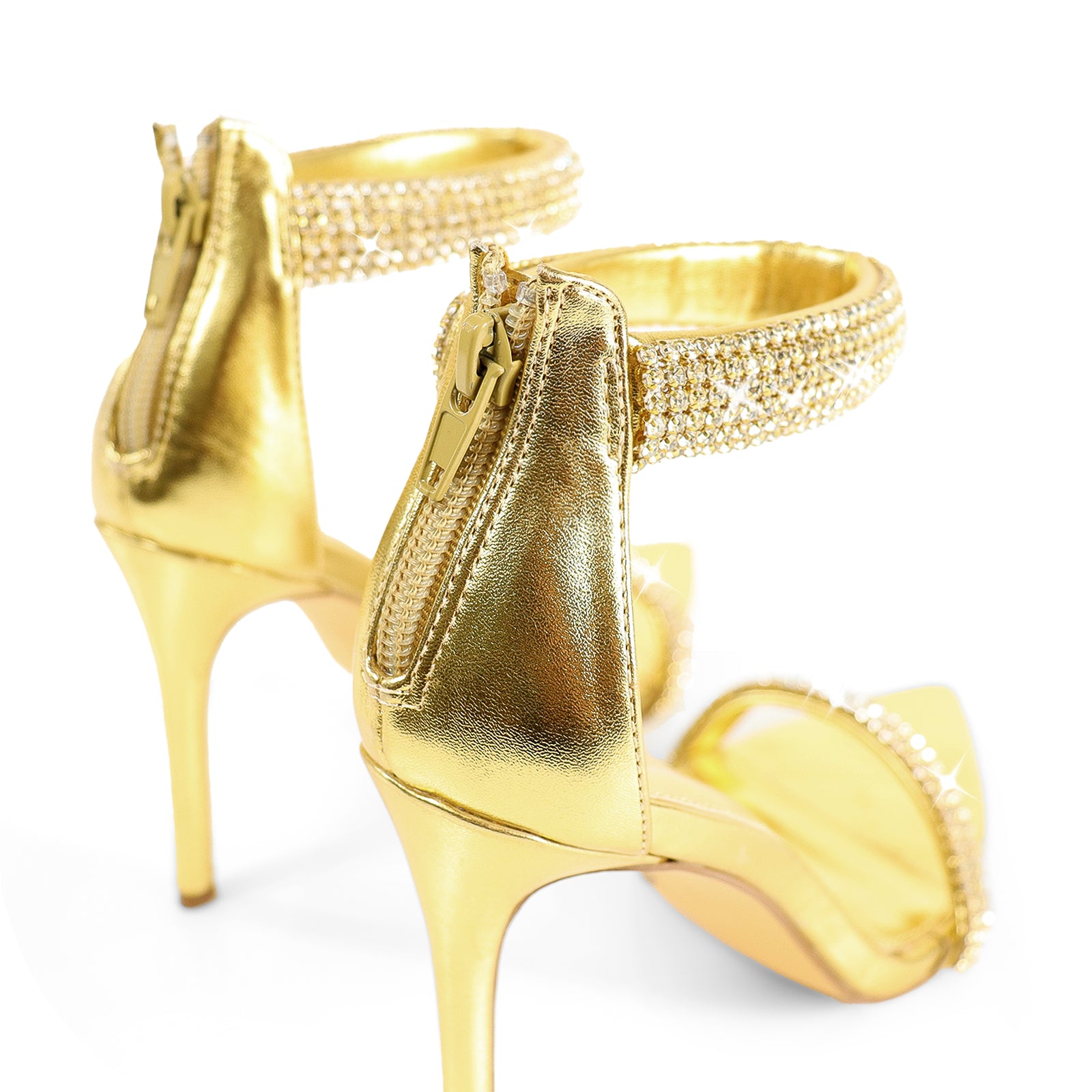 BLAKE-11 POINTED TOE RHINESTONE DUO STRAP HEEL W/ SINGLE SOLE GOLD