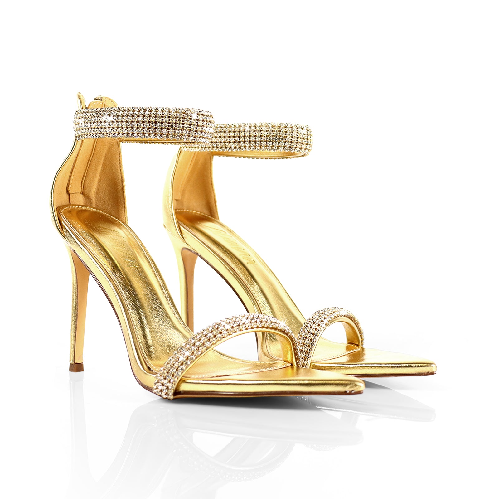 BLAKE-11 POINTED TOE RHINESTONE DUO STRAP HEEL W/ SINGLE SOLE GOLD