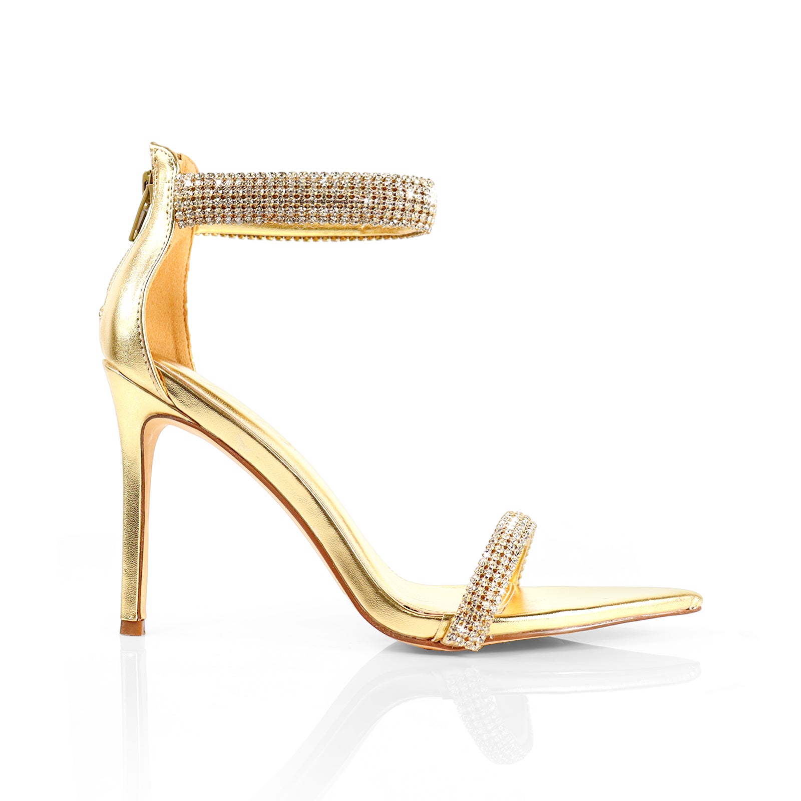 BLAKE-11 POINTED TOE RHINESTONE DUO STRAP HEEL W/ SINGLE SOLE GOLD