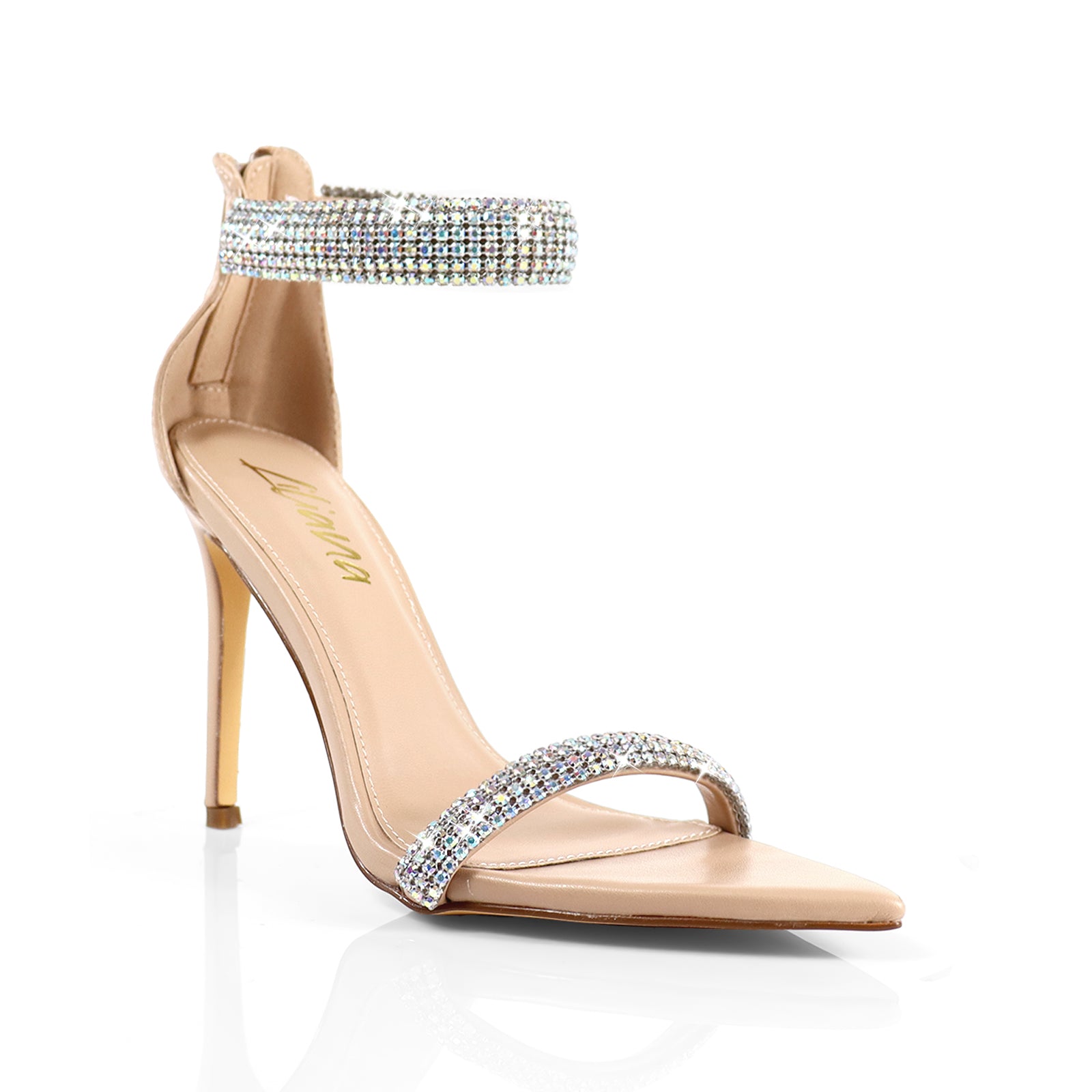 BLAKE-11 POINTED TOE RHINESTONE DUO STRAP HEEL W/ SINGLE SOLE NUDE