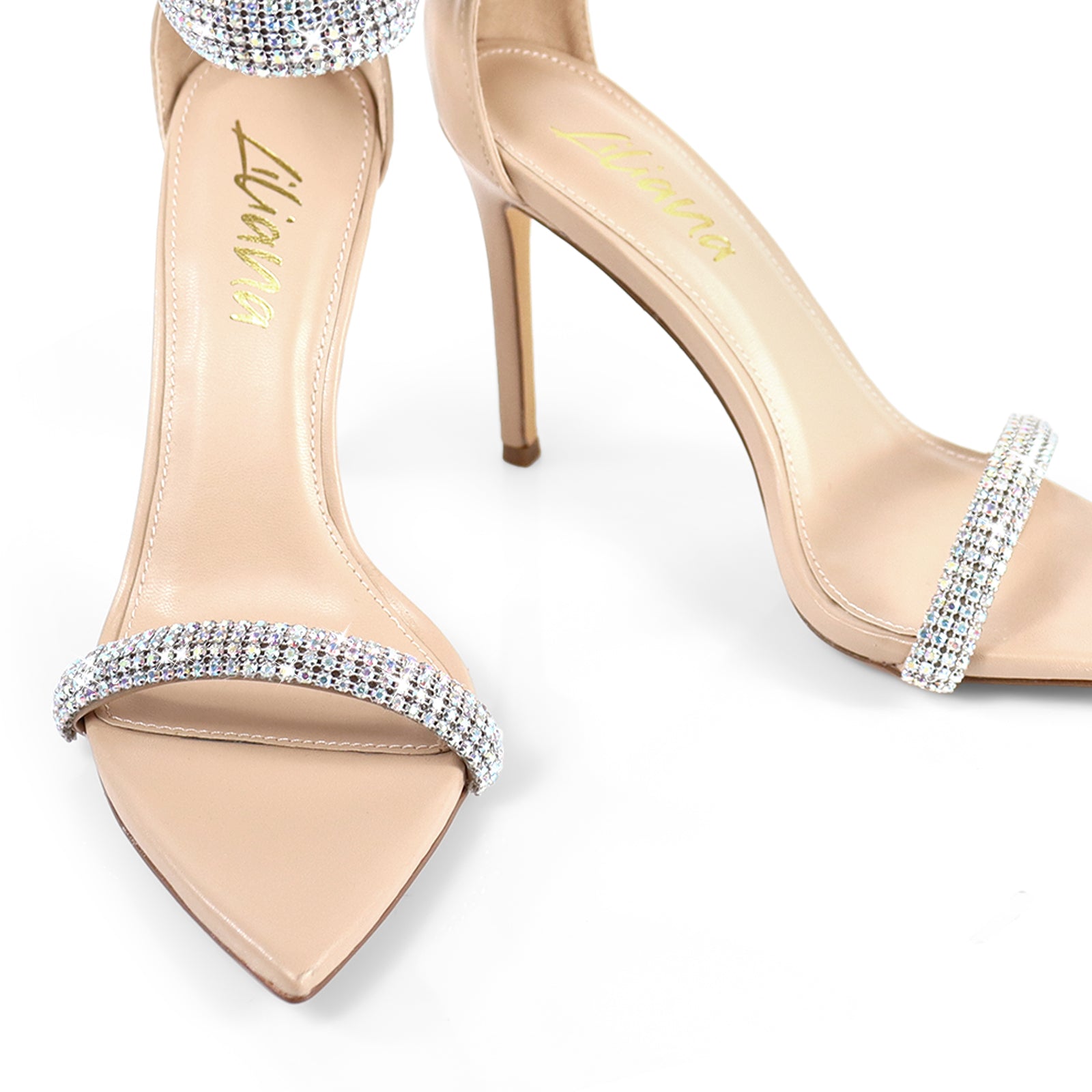 BLAKE-11 POINTED TOE RHINESTONE DUO STRAP HEEL W/ SINGLE SOLE NUDE