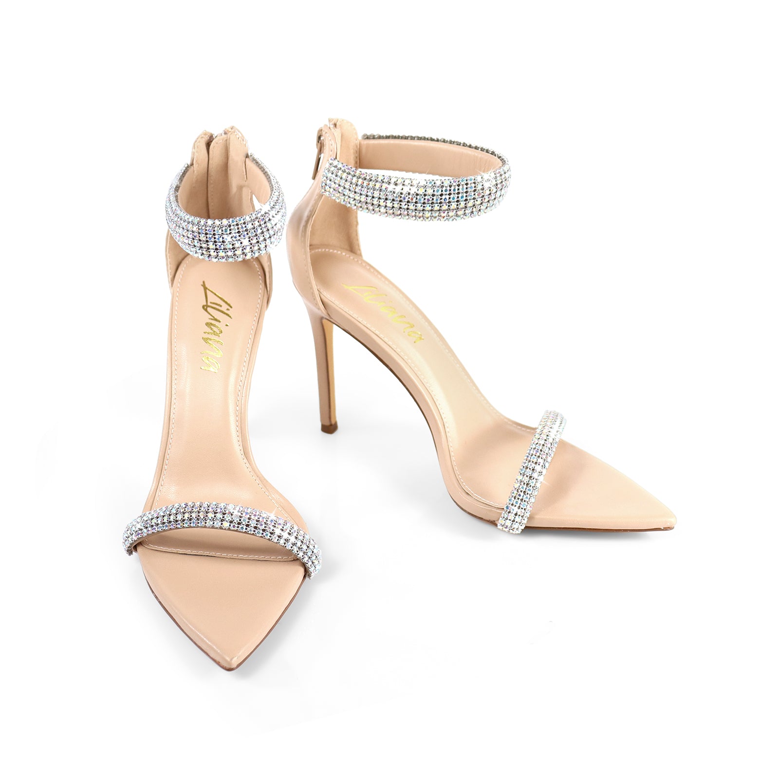 BLAKE-11 POINTED TOE RHINESTONE DUO STRAP HEEL W/ SINGLE SOLE NUDE