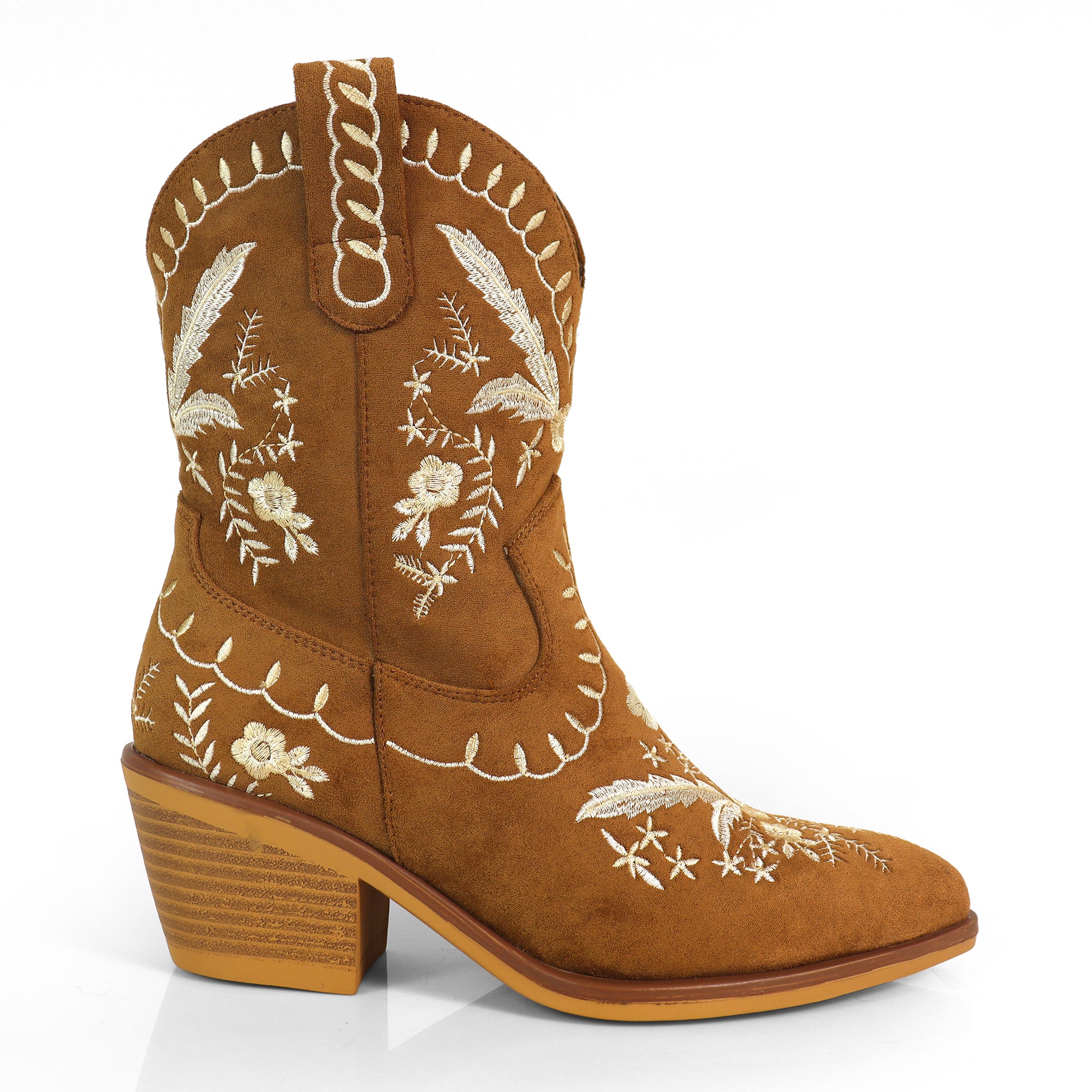 BLAZE-1 EMBBROIDERY COWBOY BOOTIE TAN SUEDE