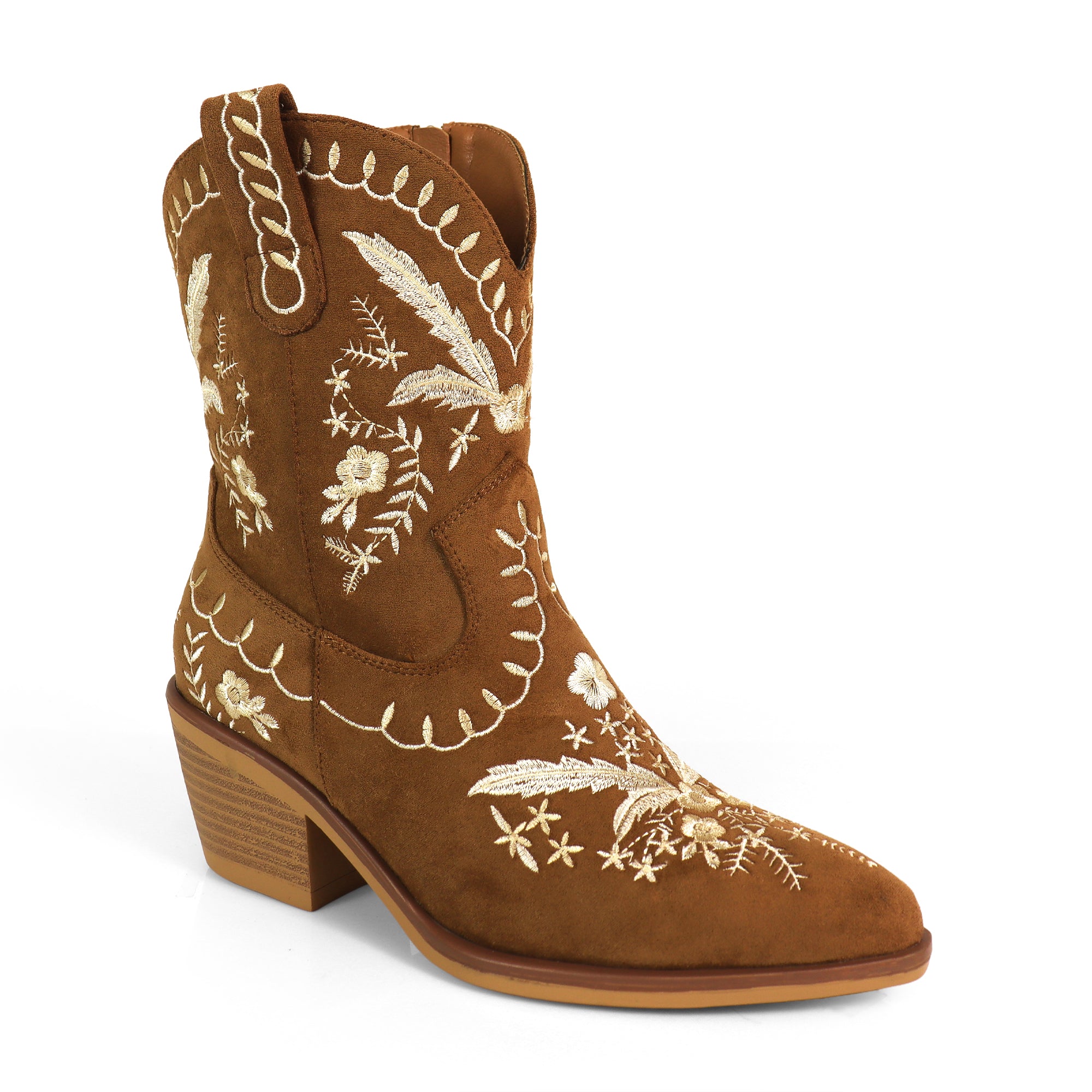 BLAZE-1 EMBBROIDERY COWBOY BOOTIE TAN SUEDE