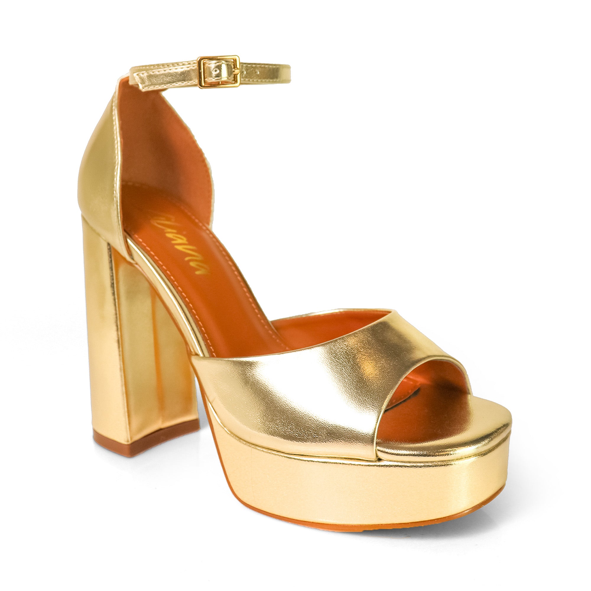 BLISS-1 ANKLE STRAP PLATFORM SANDAL W/ CHUNCKY HEEL GOLD