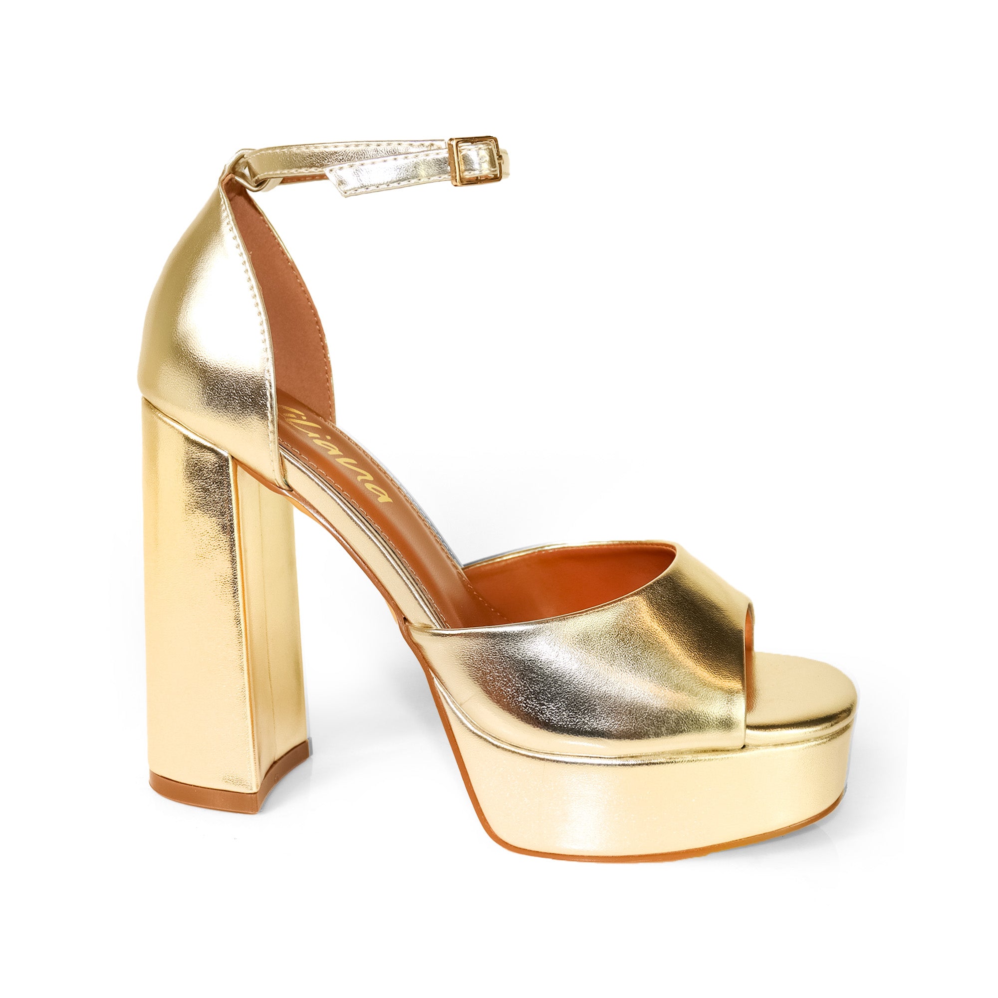 BLISS-1 ANKLE STRAP PLATFORM SANDAL W/ CHUNCKY HEEL GOLD