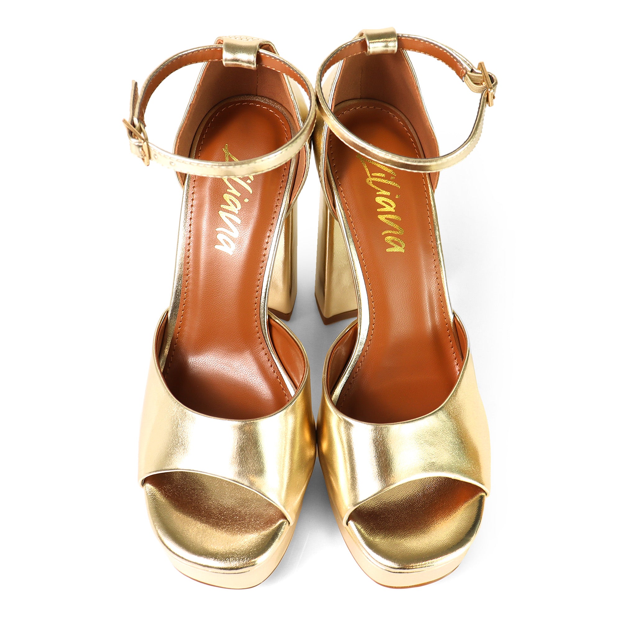 BLISS-1 ANKLE STRAP PLATFORM SANDAL W/ CHUNCKY HEEL GOLD