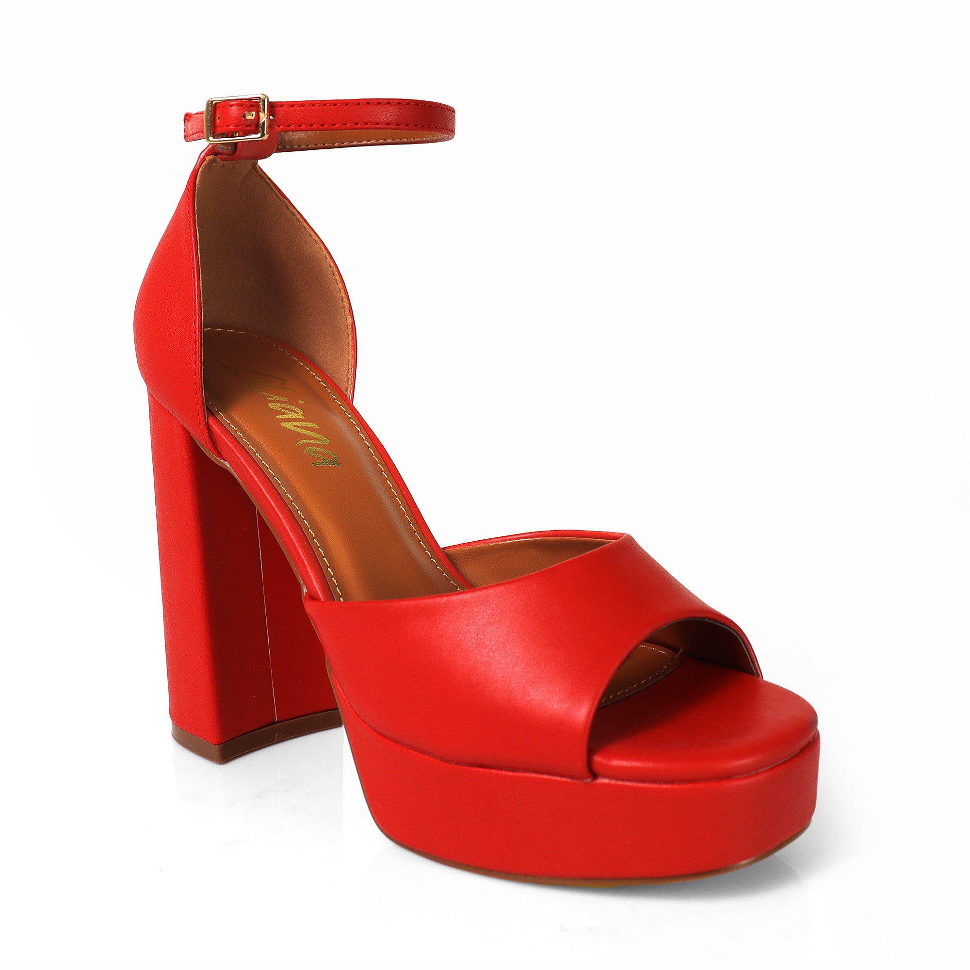 BLISS-1 ANKLE STRAP PLATFORM SANDAL W/ CHUNCKY HEEL RED