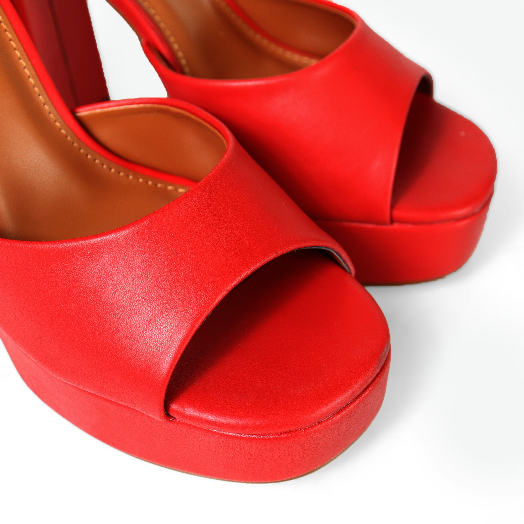 BLISS-1 ANKLE STRAP PLATFORM SANDAL W/ CHUNCKY HEEL RED