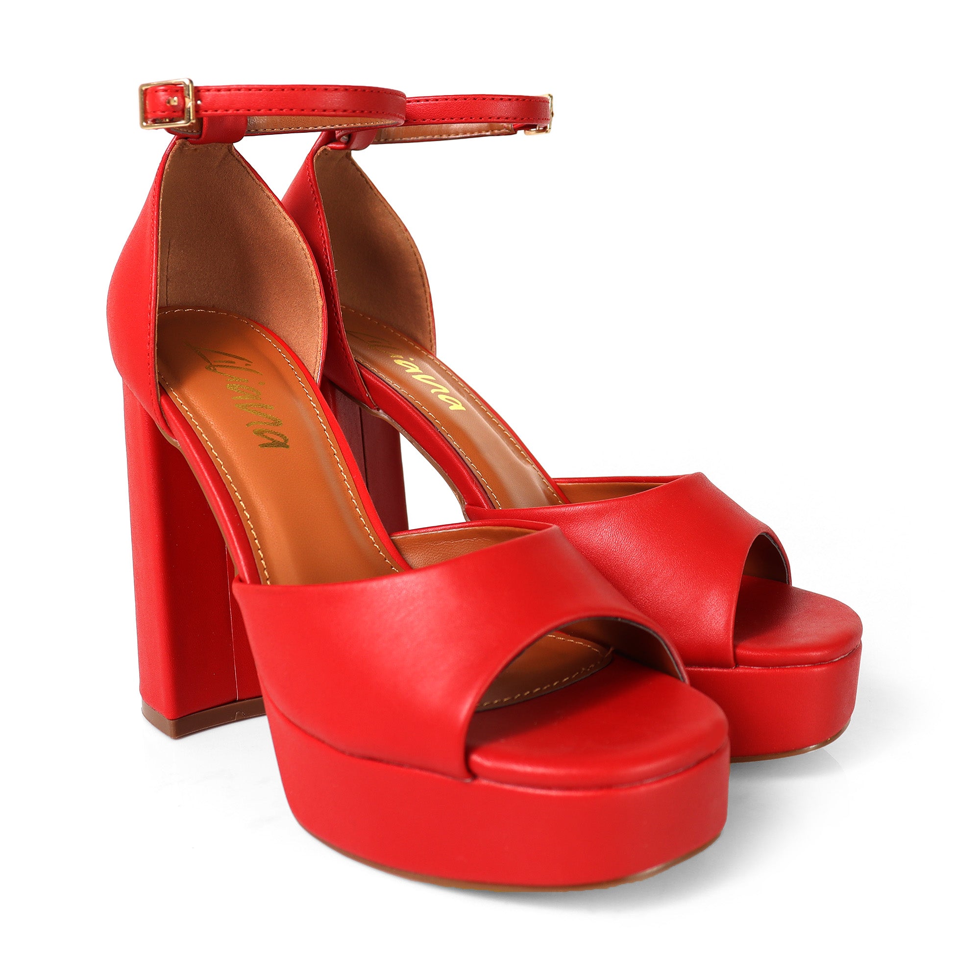 BLISS-1 ANKLE STRAP PLATFORM SANDAL W/ CHUNCKY HEEL RED
