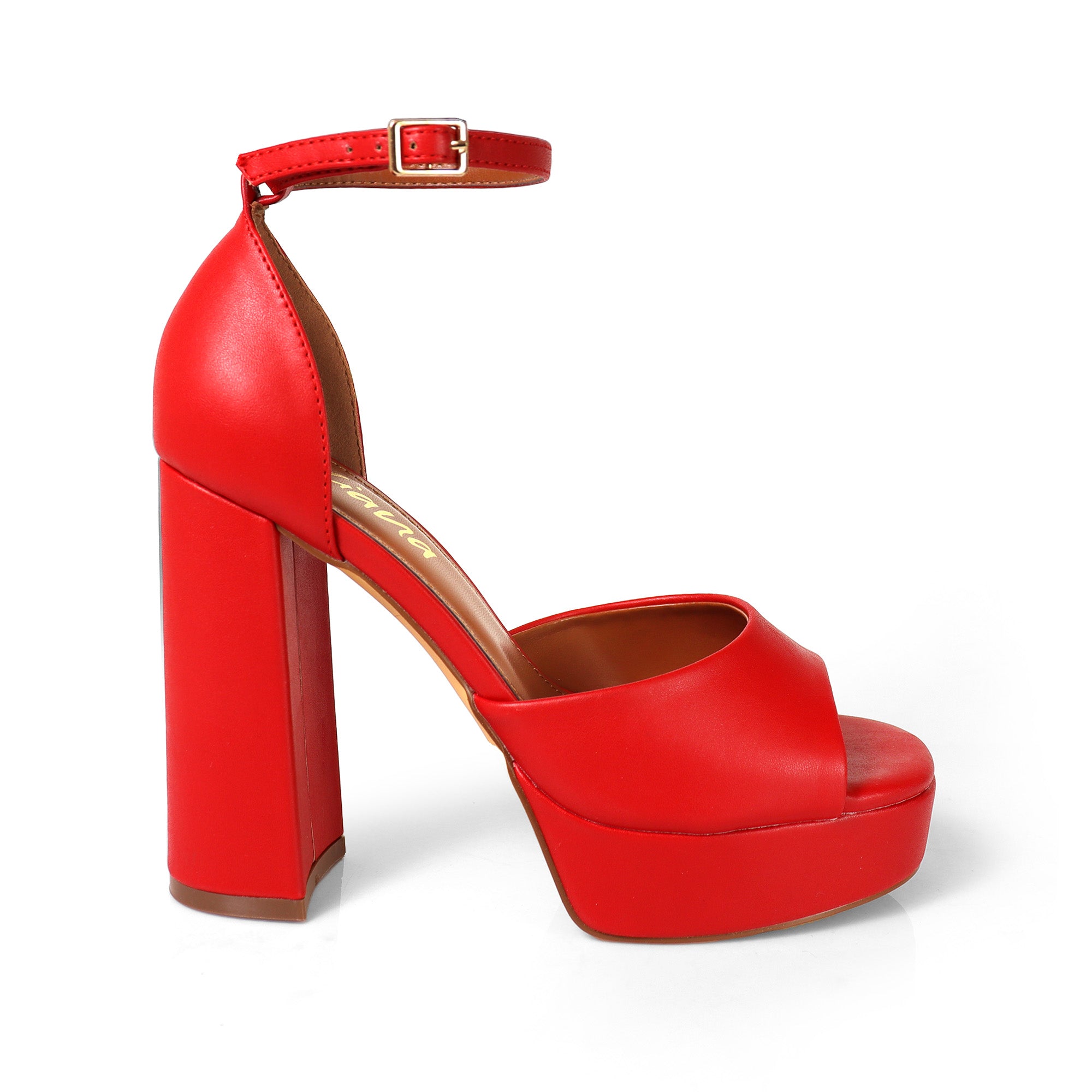 BLISS-1 ANKLE STRAP PLATFORM SANDAL W/ CHUNCKY HEEL RED