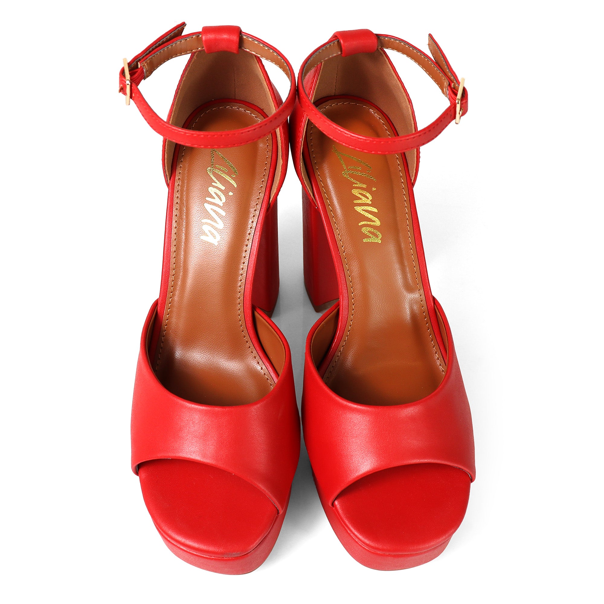 BLISS-1 ANKLE STRAP PLATFORM SANDAL W/ CHUNCKY HEEL RED