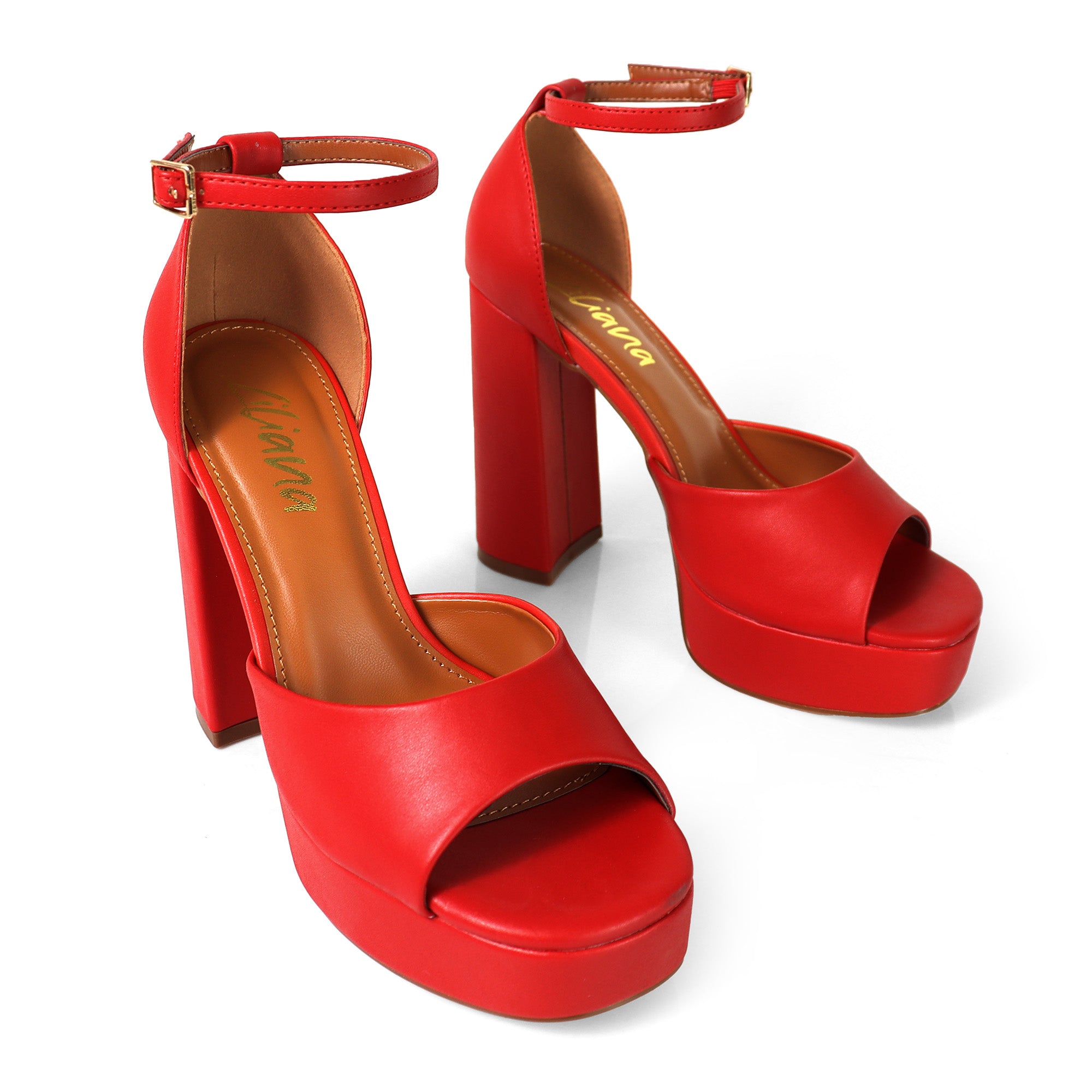 BLISS-1 ANKLE STRAP PLATFORM SANDAL W/ CHUNCKY HEEL RED