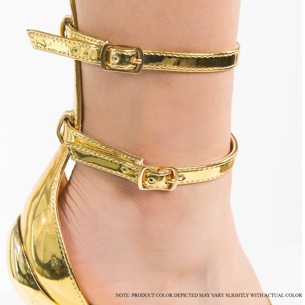 BONBON-1 4 STRAP OPEN TOE WITH GOLD SCULPTURAL HEEL-GOLD