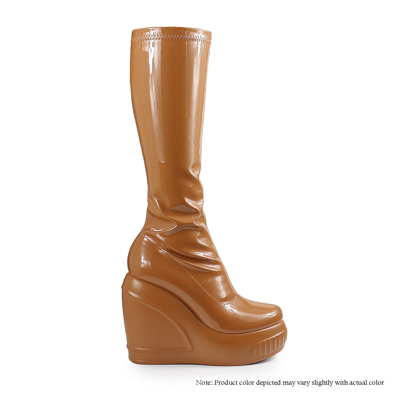 BROOK-5 CALF-HIGH STRETCH PATENT BOOTS - CAMEL