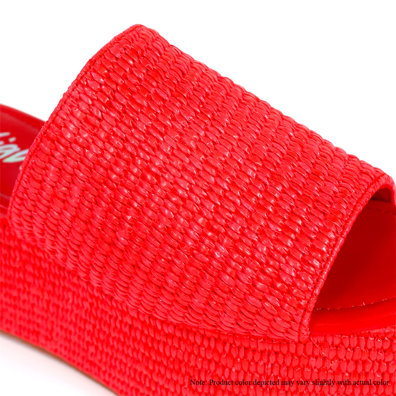 BUDZA-6 RAFFIA PLATFORM SLIDES WEDGE-RED