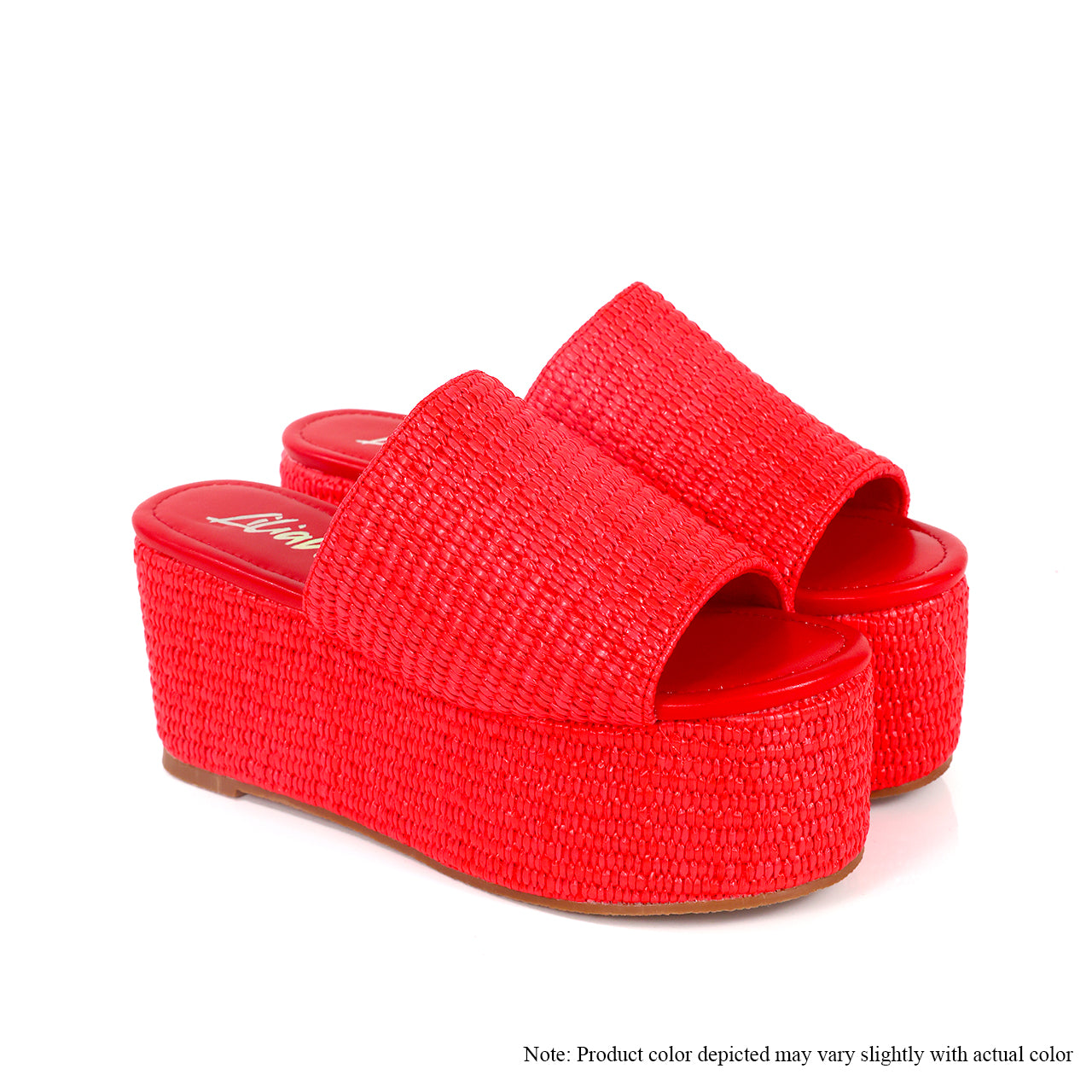 BUDZA-6 RAFFIA PLATFORM SLIDES WEDGE-RED
