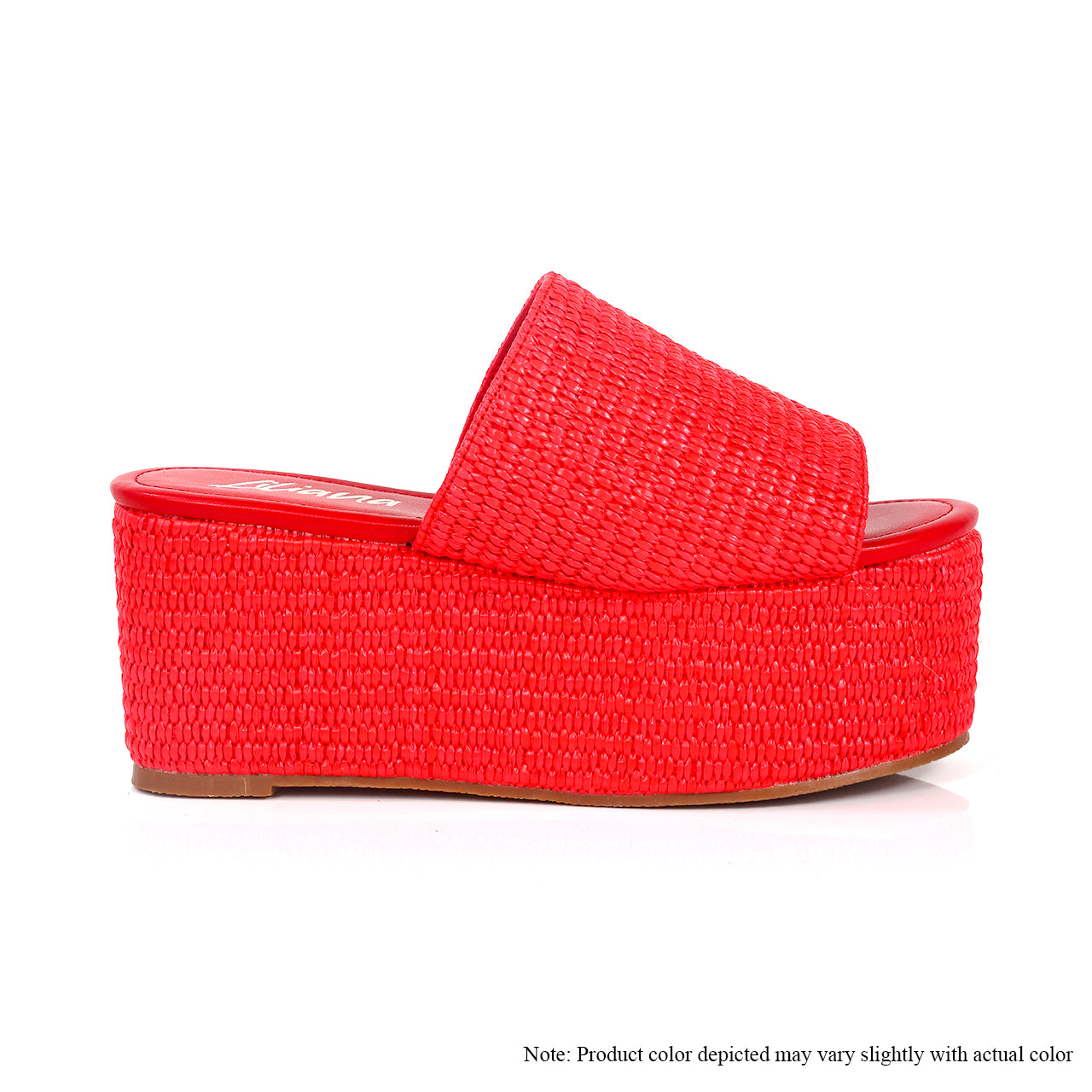 BUDZA-6 RAFFIA PLATFORM SLIDES WEDGE-RED