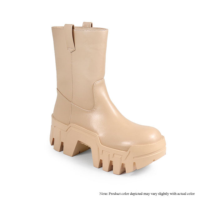 BUNKER-1 CHUNKY ANKLE HIGH BOOTIE W/ THICK OUTSOLE - BEIGE