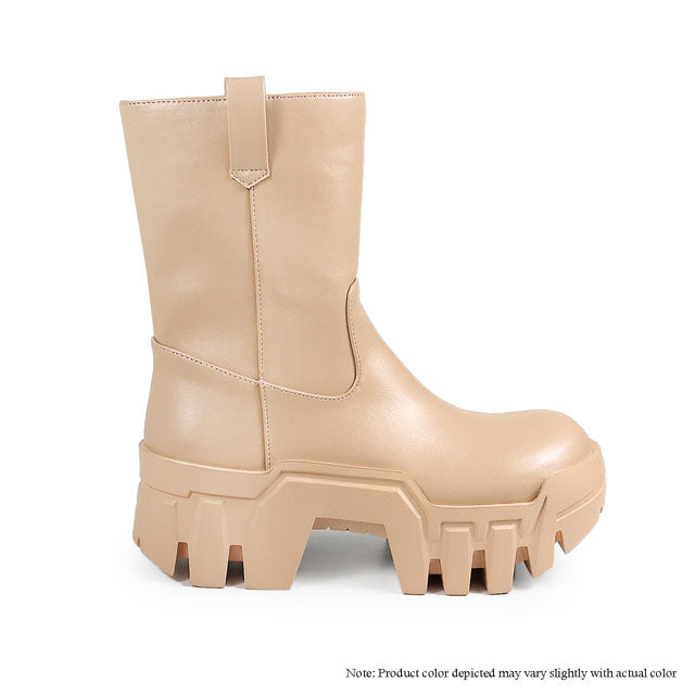 BUNKER-1 CHUNKY ANKLE HIGH BOOTIE W/ THICK OUTSOLE - BEIGE
