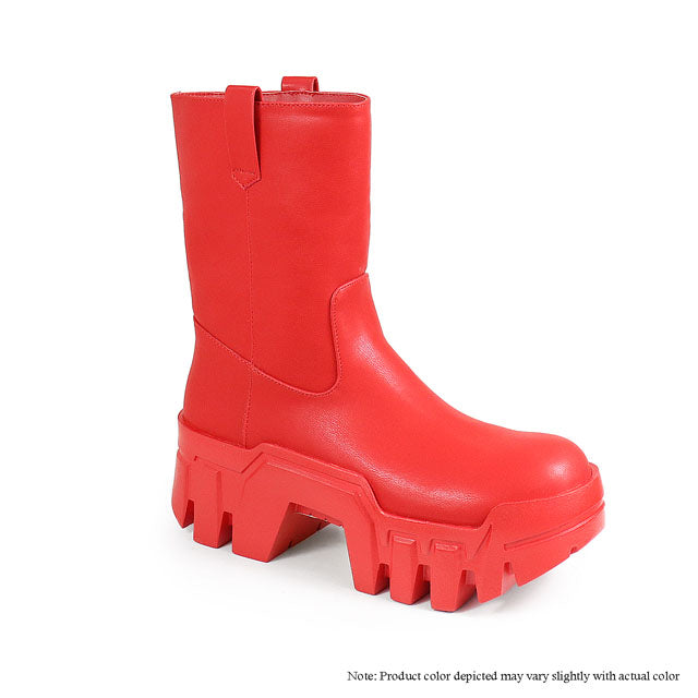 BUNKER-1 CHUNKY ANKLE HIGH BOOTIE W/ THICK OUTSOLE - RED