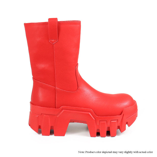 BUNKER-1 CHUNKY ANKLE HIGH BOOTIE W/ THICK OUTSOLE - RED