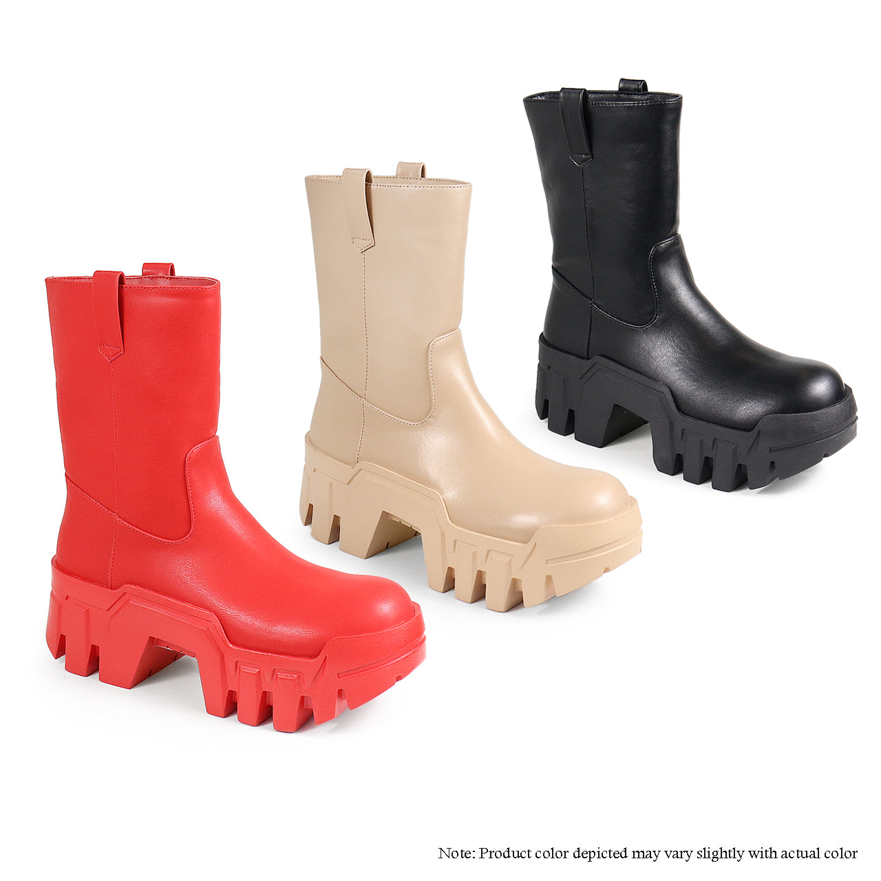 BUNKER-1 CHUNKY ANKLE HIGH BOOTIE W/ THICK OUTSOLE - RED