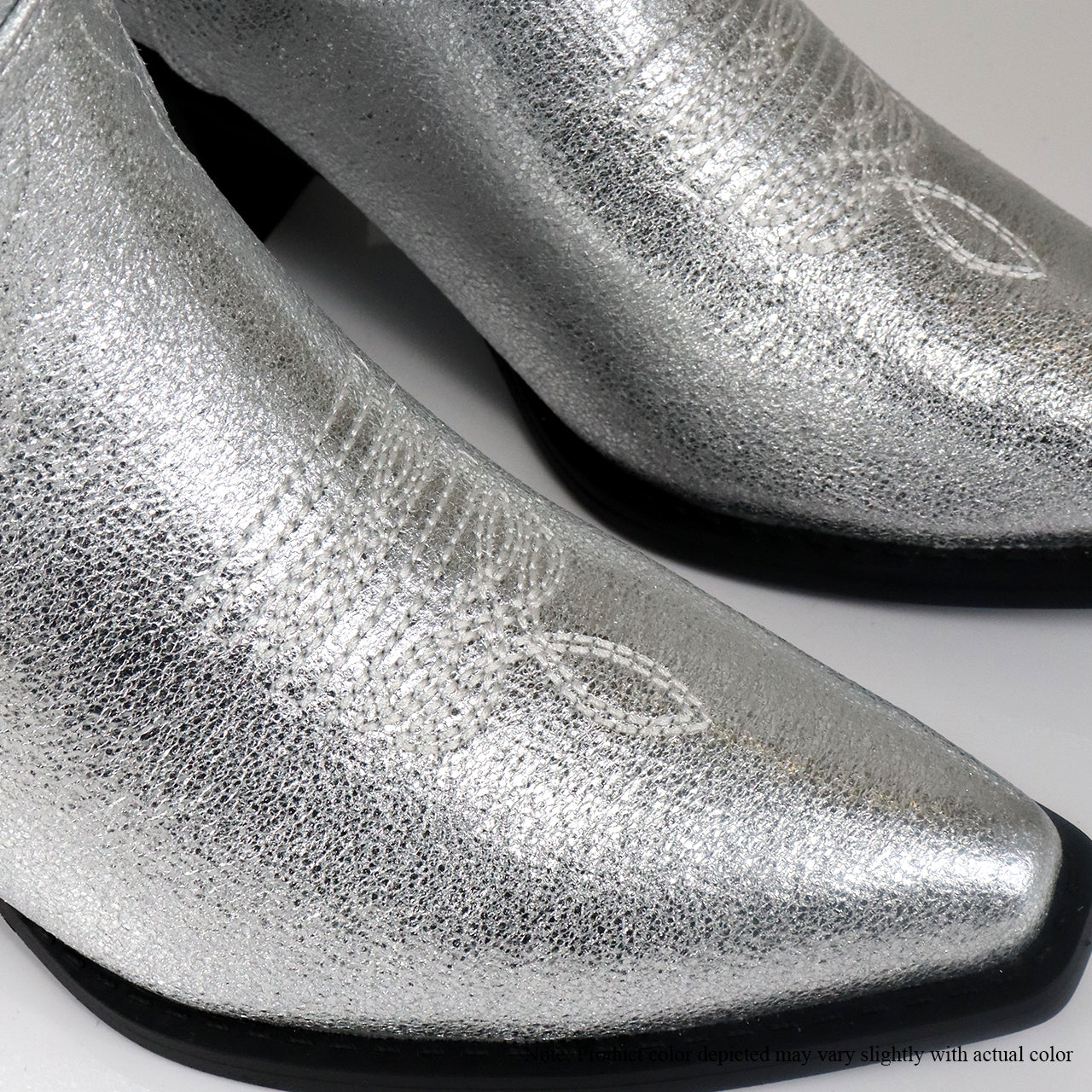 BYRON-1 STACKED HEEL EMBROIDERY WESTERN BOOT - SILVER