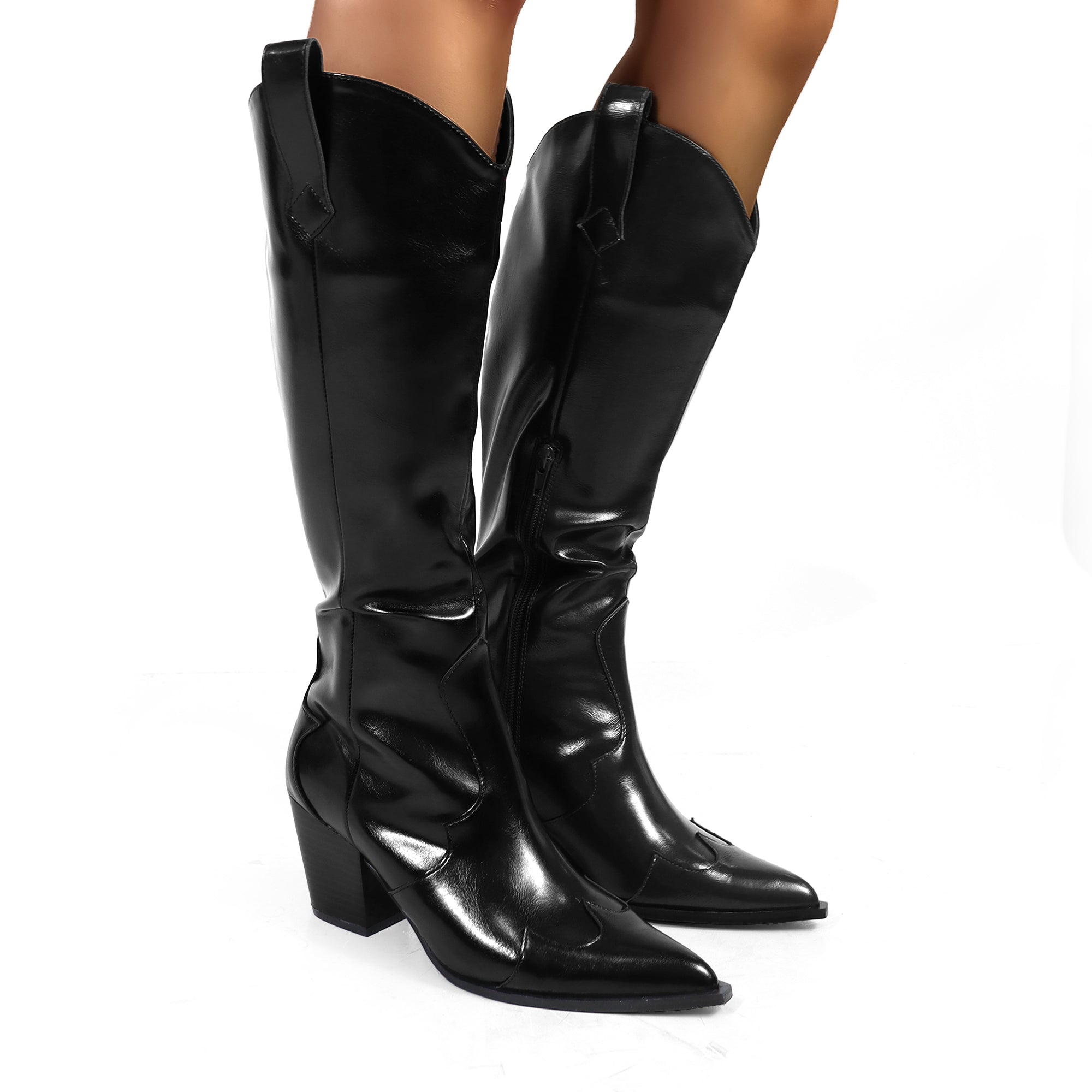 CALLOWAY-1 COWBOY WESTERN BOOTS / CHUNCKY HEEL BLACK