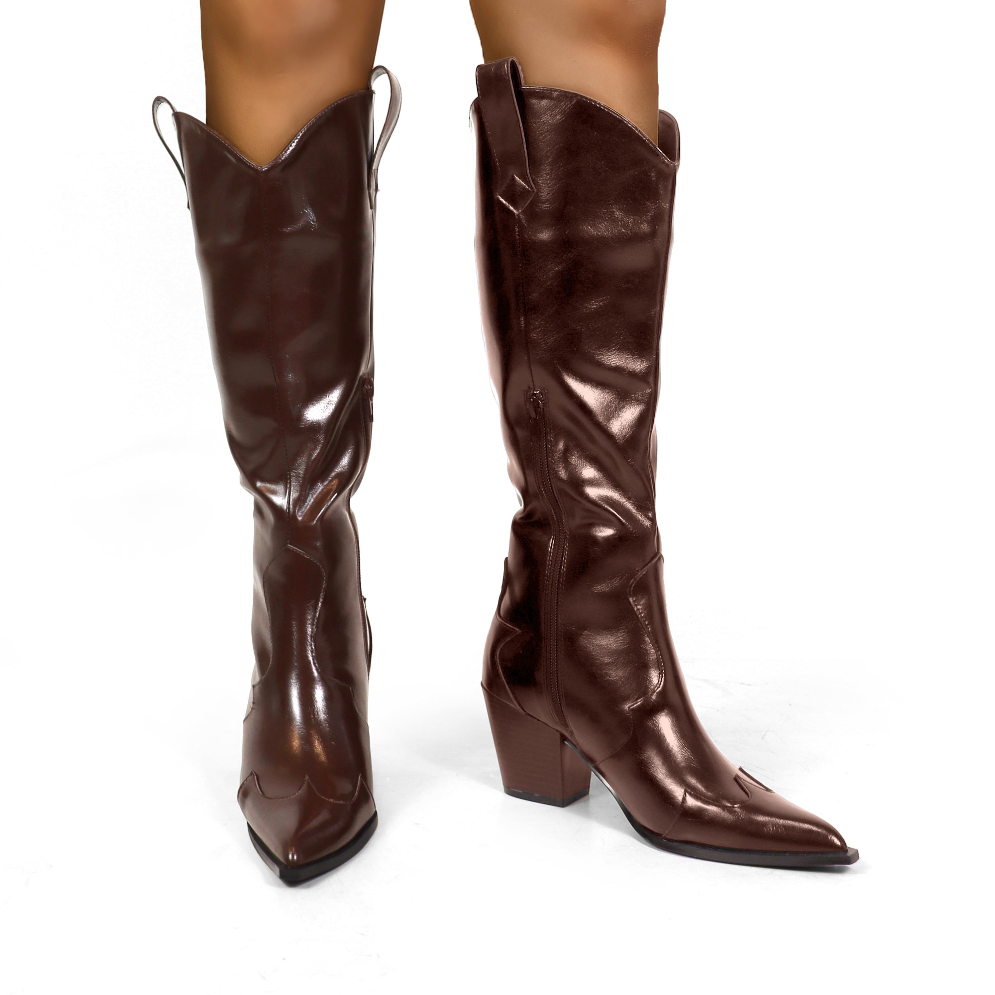 CALLOWAY-1 COWBOY WESTERN BOOTS / CHUNCKY HEEL CHOCOLATE