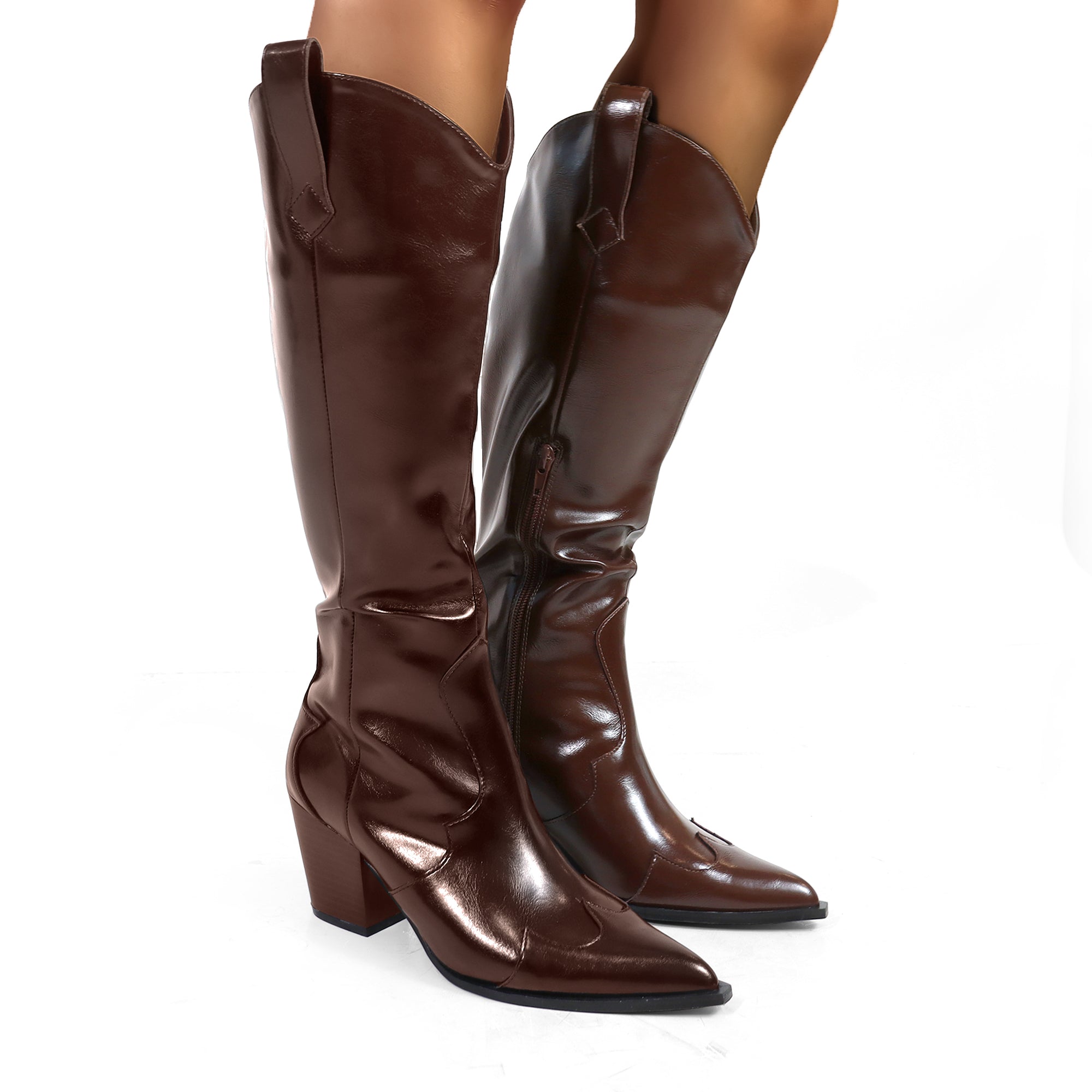 CALLOWAY-1 COWBOY WESTERN BOOTS / CHUNCKY HEEL CHOCOLATE