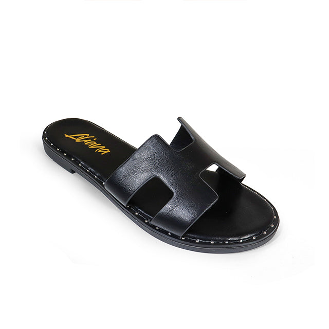 CARINA-1 ROUND TOE STUDED SOLE SANDL BLACK
