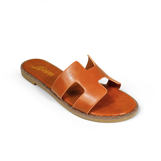 CARINA-1 ROUND TOE STUDED SOLE SANDL TAN