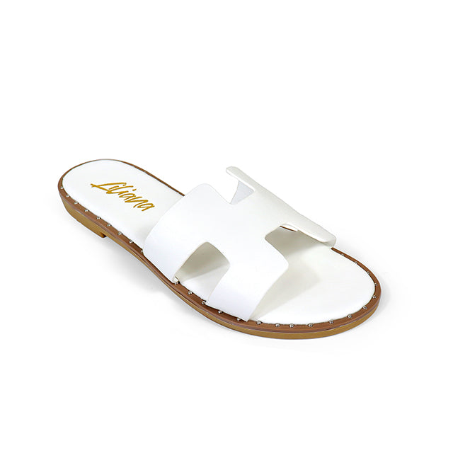 CARINA-1 ROUND TOE STUDED SOLE SANDL WHITE