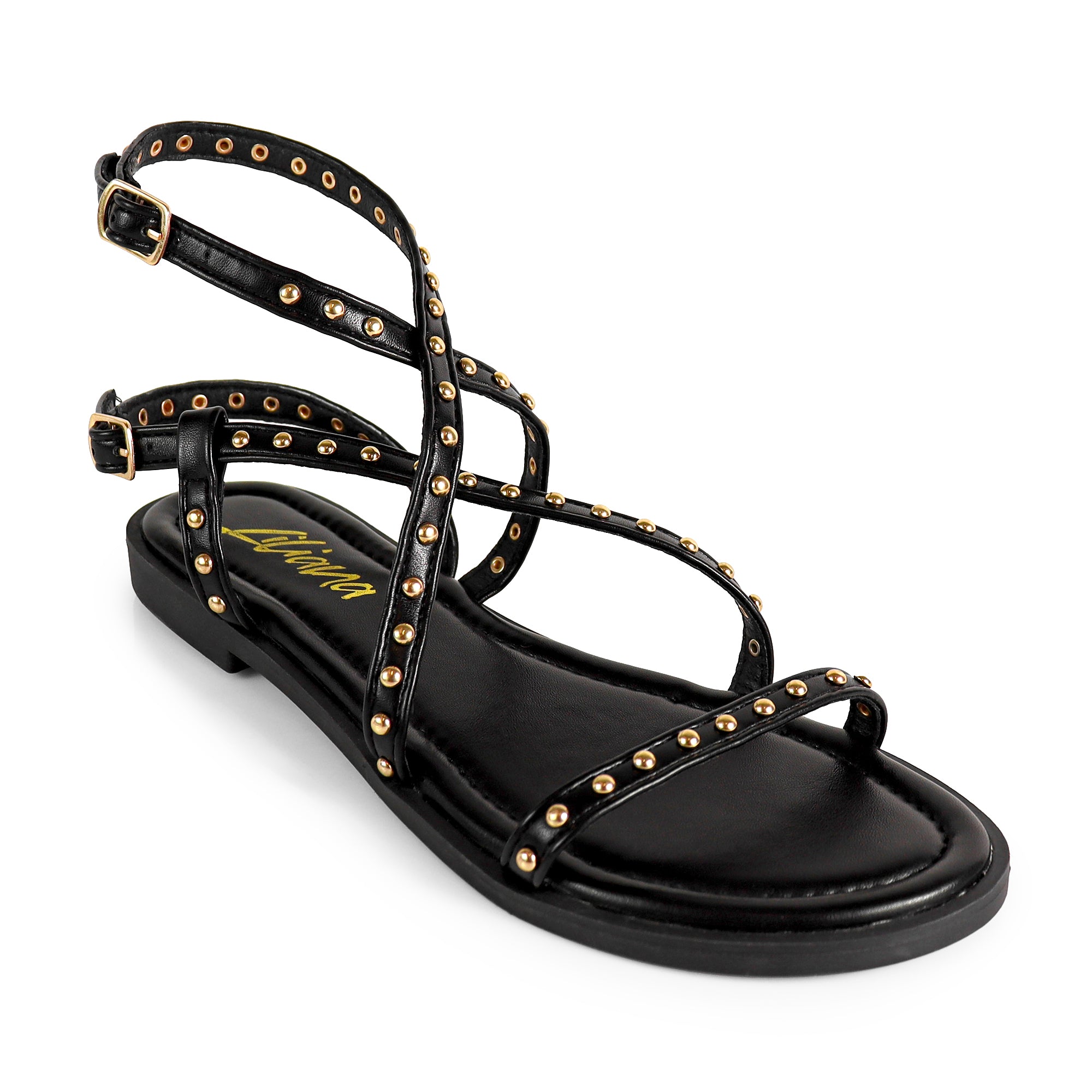 CARINA-2 ROUND TOE STUDED SOLE STRAPPY SANDAL BLACK