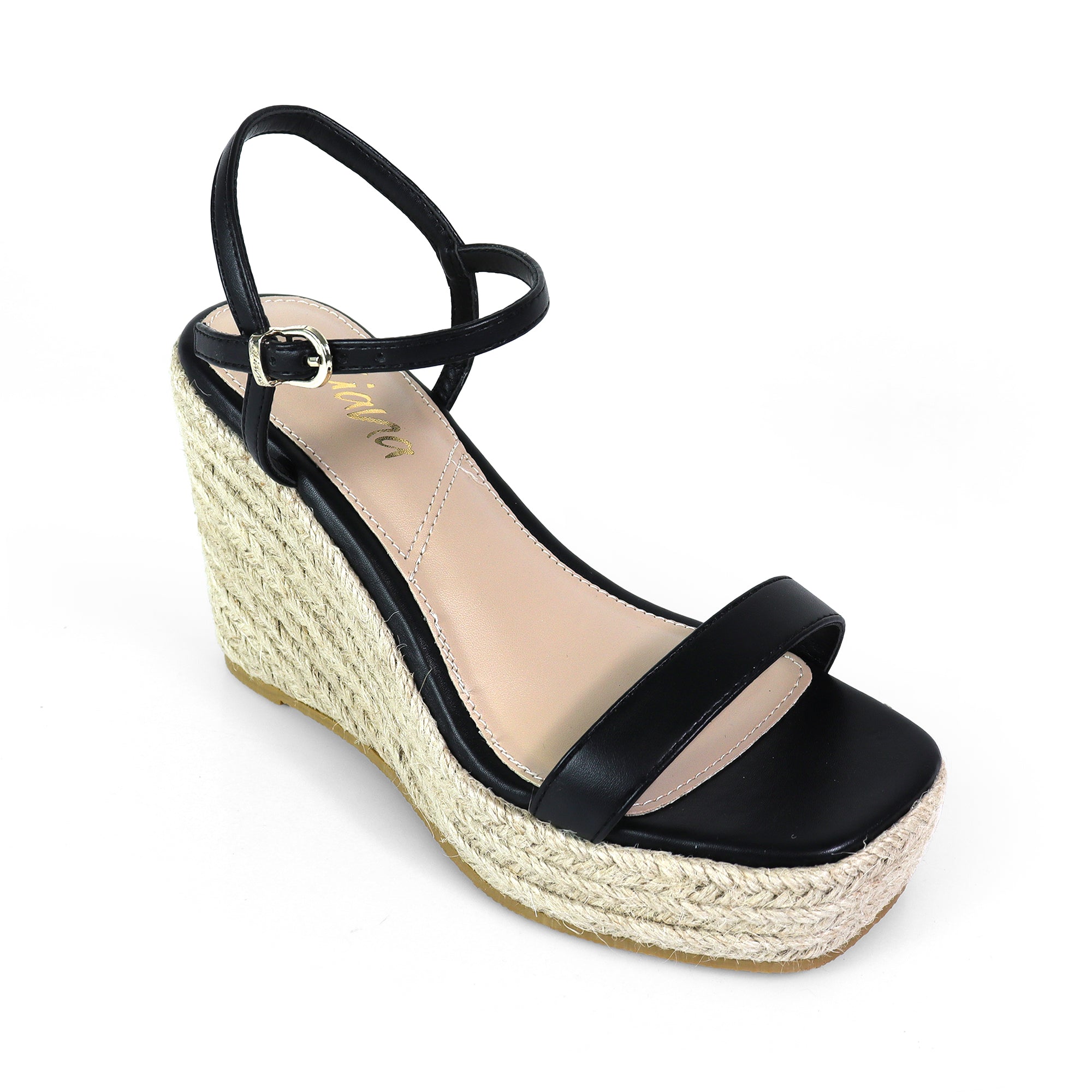 CASSIE-3 ANCKLE STRAP SANDALS W/ WEDGE BLACK