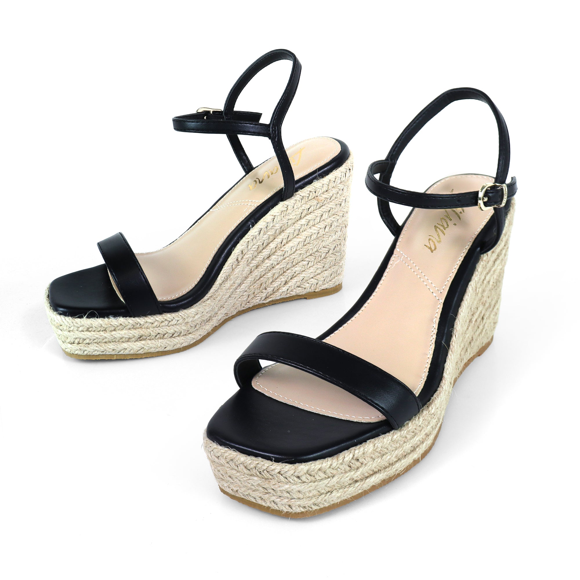 CASSIE-3 ANCKLE STRAP SANDALS W/ WEDGE BLACK