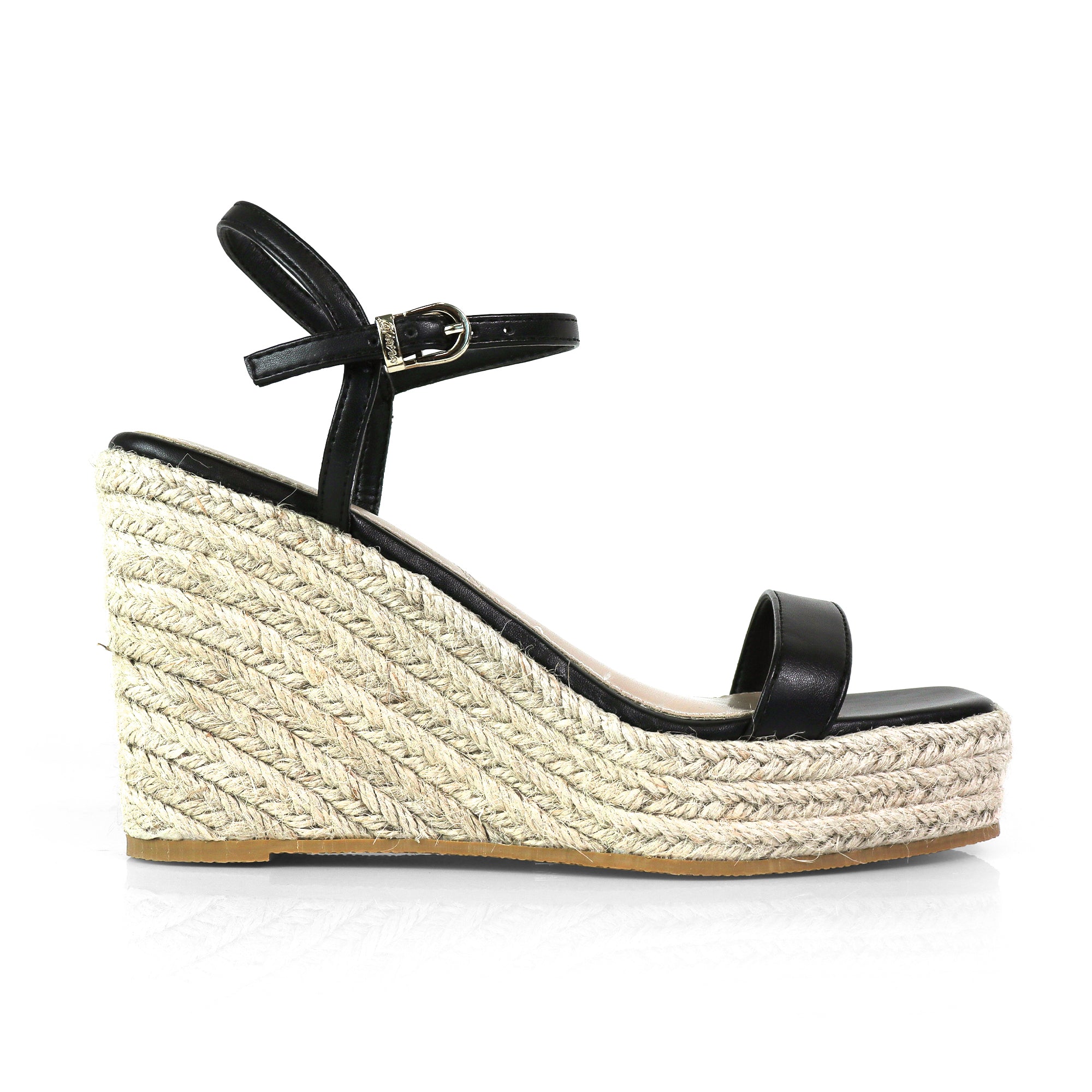 CASSIE-3 ANCKLE STRAP SANDALS W/ WEDGE BLACK