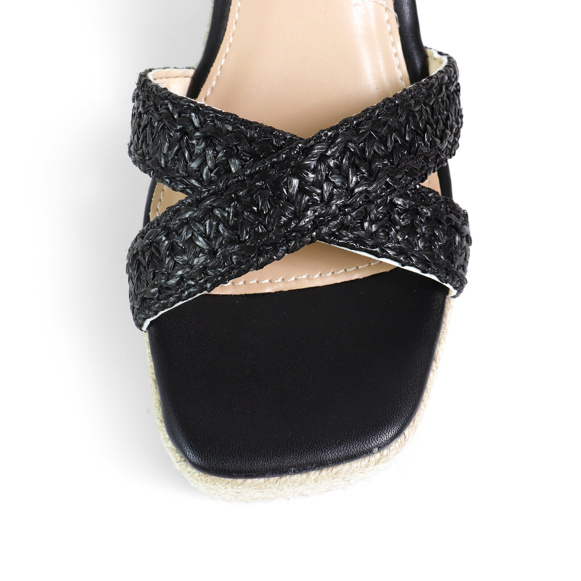 CASSIE-4 RAFFIA ANCKLE STRAP W/ ESPADRILLE WEDGE BLACK