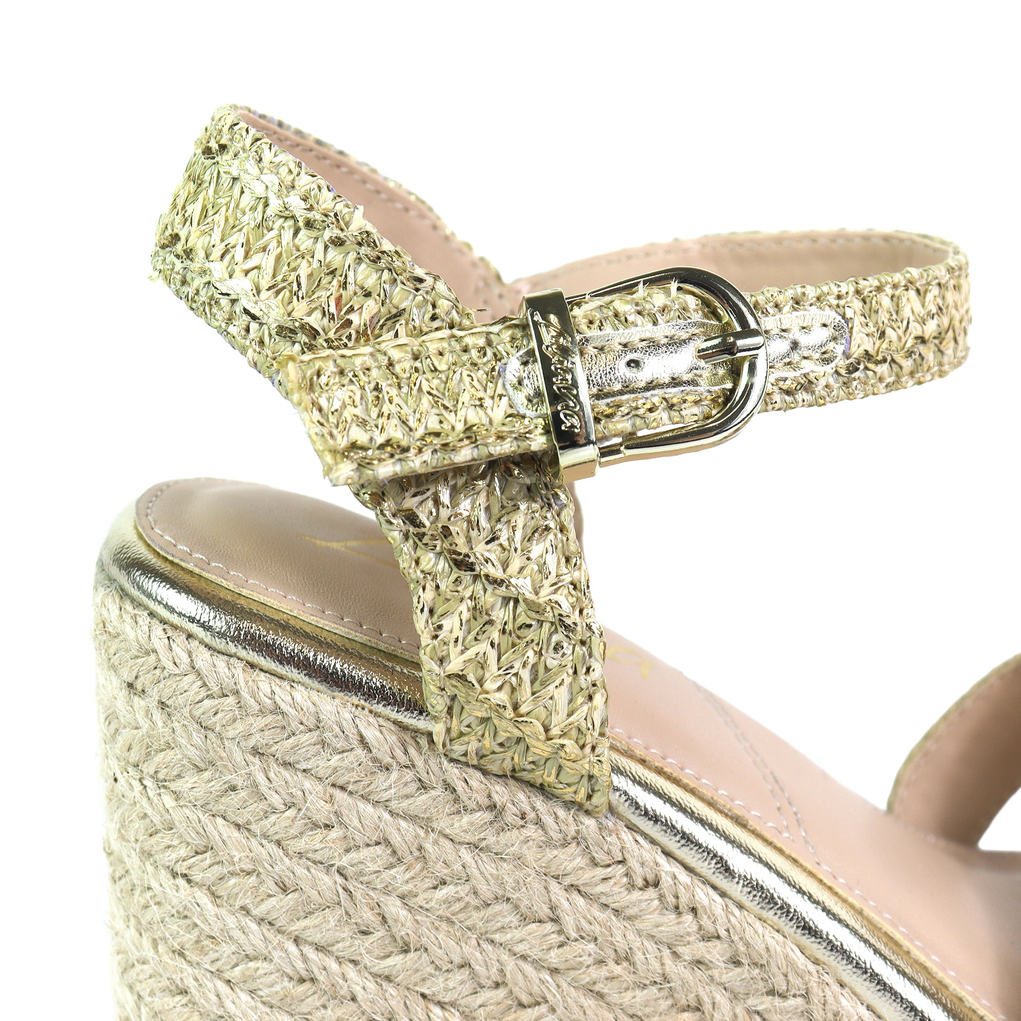 CASSIE-4 RAFFIA ANCKLE STRAP W/ ESPADRILLE WEDGE GOLD