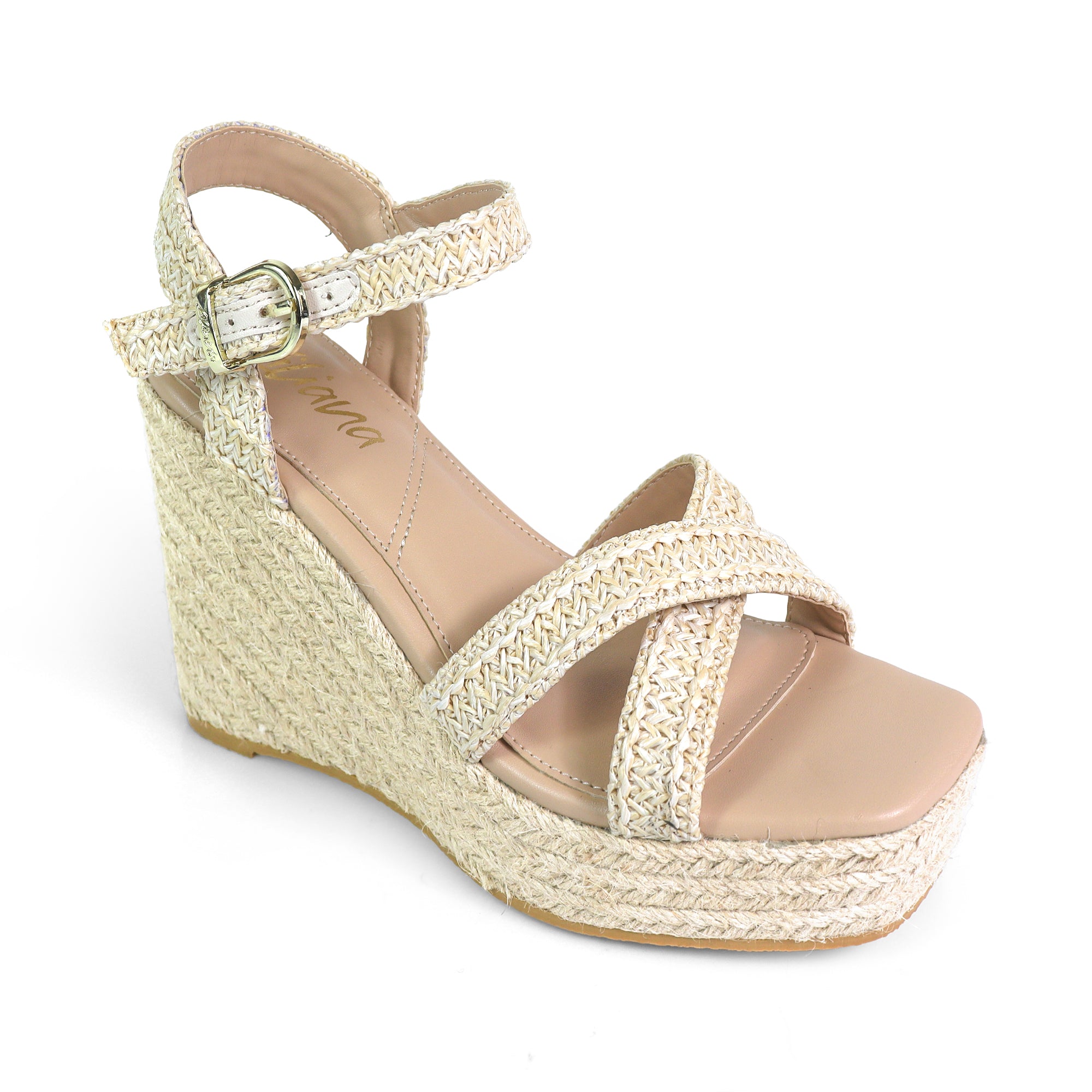 CASSIE-4 RAFFIA ANCKLE STRAP W/ ESPADRILLE WEDGE IVORY