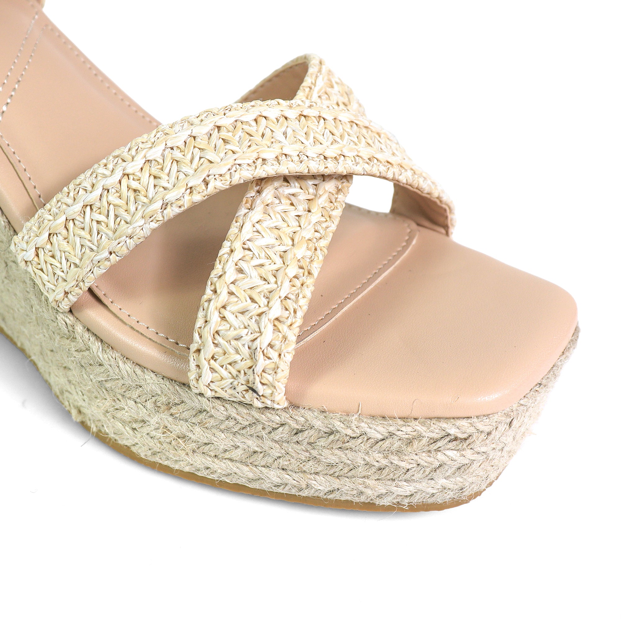 CASSIE-4 RAFFIA ANCKLE STRAP W/ ESPADRILLE WEDGE IVORY