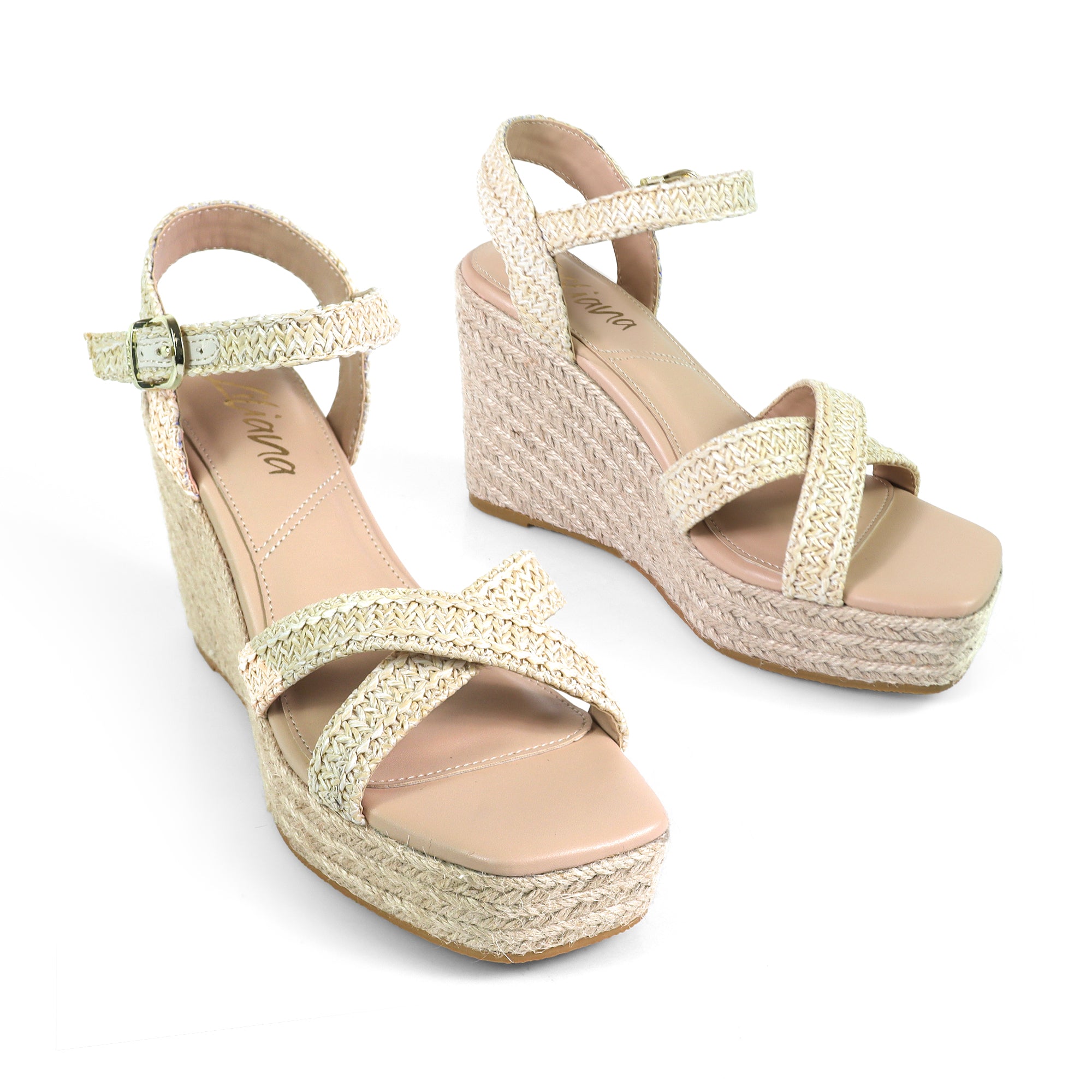 CASSIE-4 RAFFIA ANCKLE STRAP W/ ESPADRILLE WEDGE IVORY