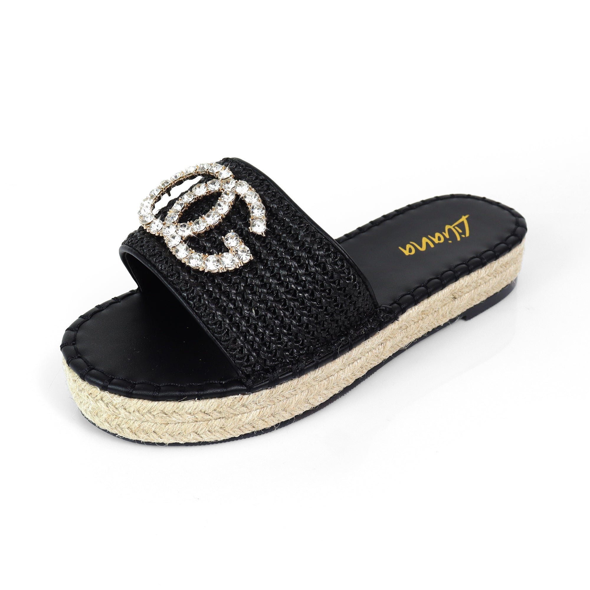 CHANELLE-1 RHINESTONE ESPADRILLE LOW PLATFORM BLACK