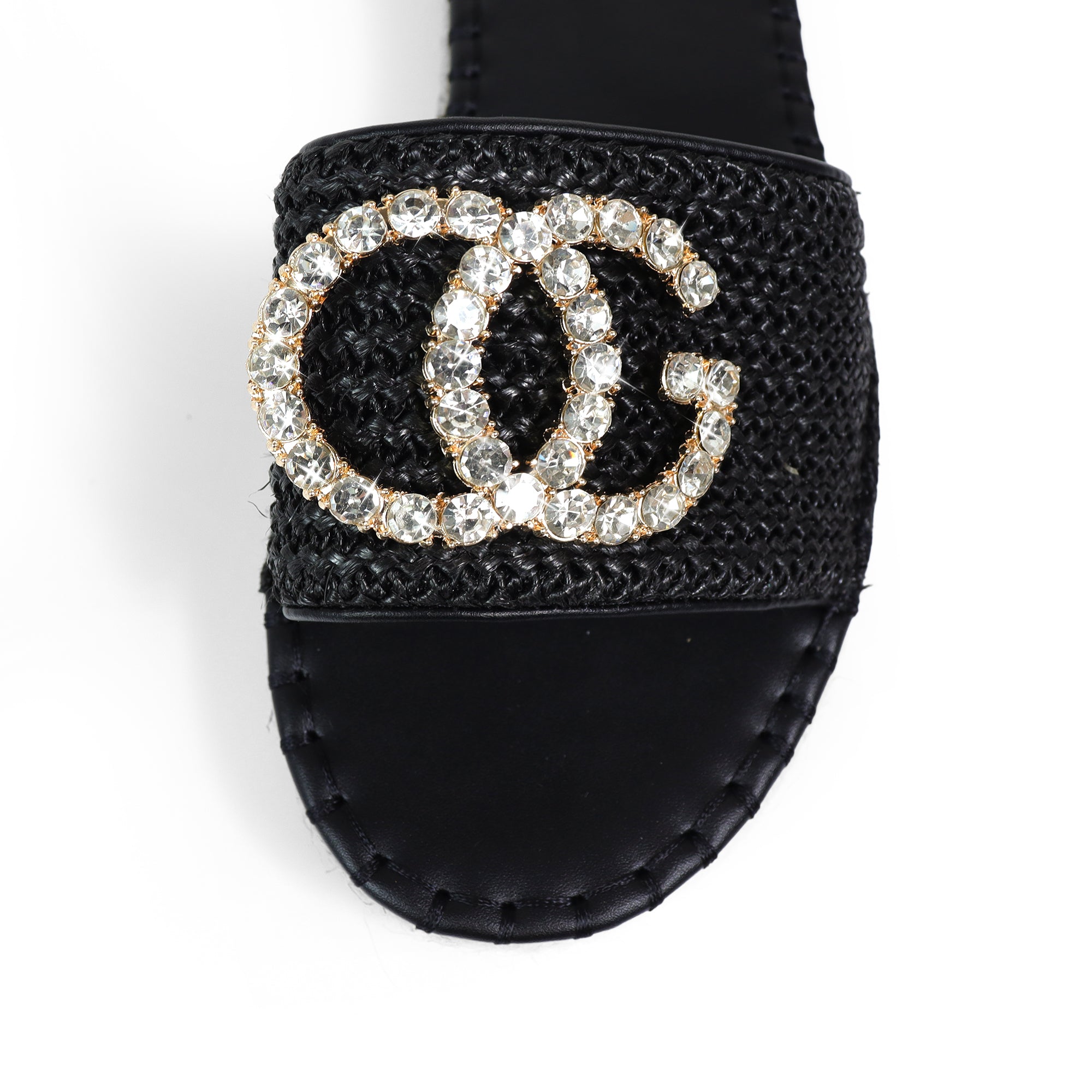 CHANELLE-1 RHINESTONE ESPADRILLE LOW PLATFORM BLACK
