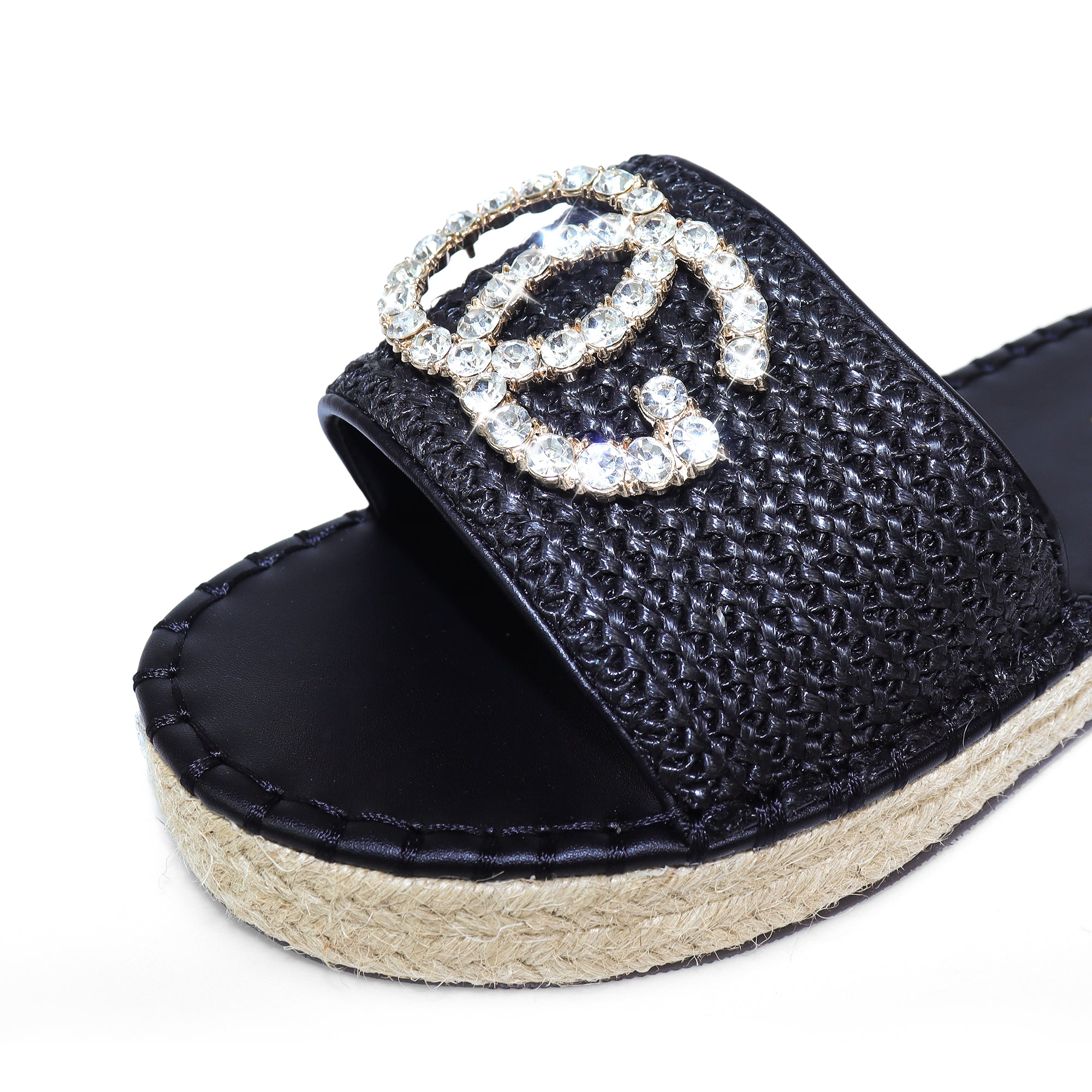 CHANELLE-1 RHINESTONE ESPADRILLE LOW PLATFORM BLACK