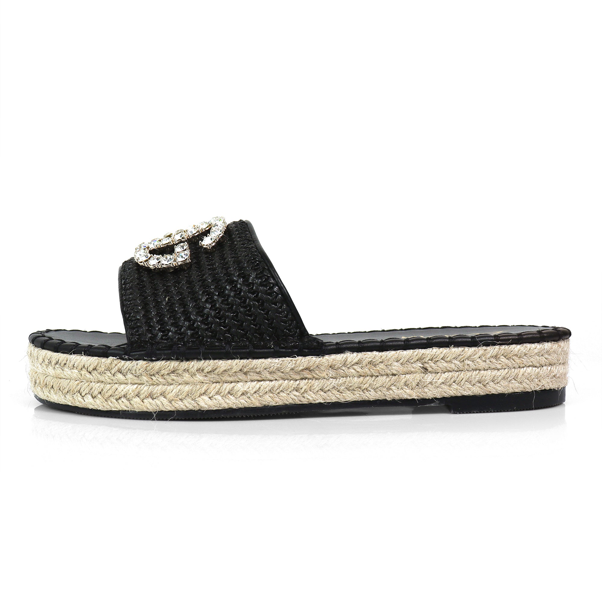 CHANELLE-1 RHINESTONE ESPADRILLE LOW PLATFORM BLACK