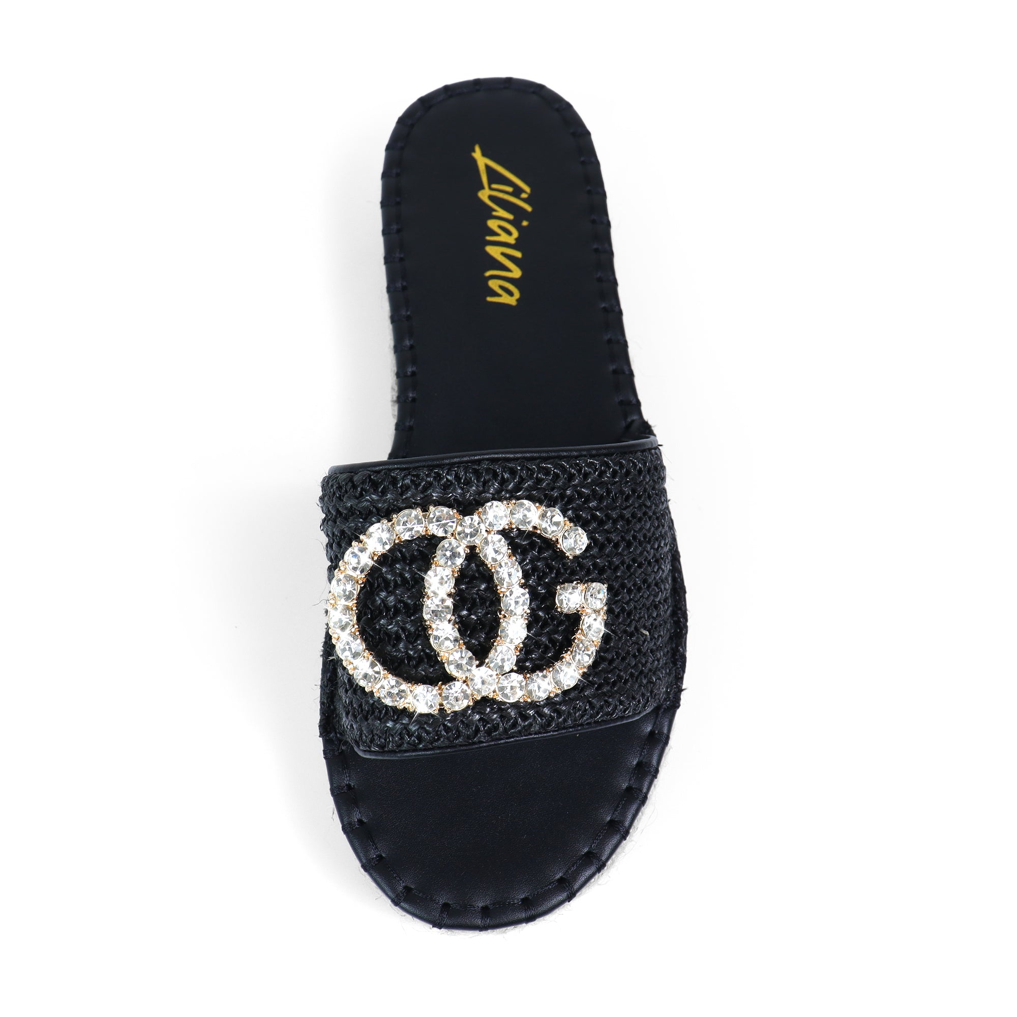 CHANELLE-1 RHINESTONE ESPADRILLE LOW PLATFORM BLACK