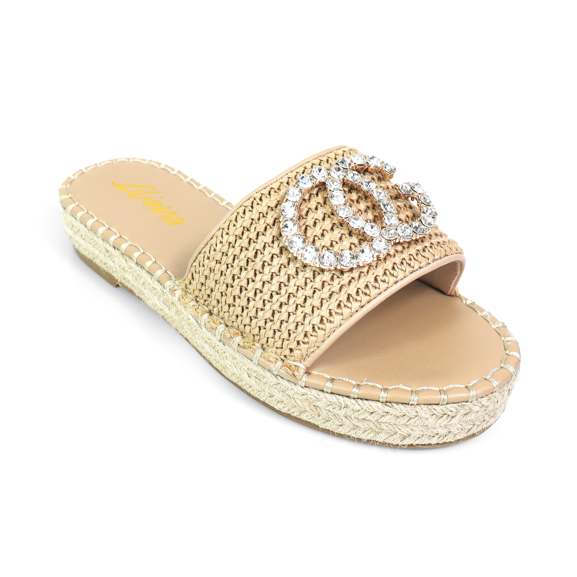 CHANELLE-1 RHINESTONE ESPADRILLE LOW PLATFORM NATURAL